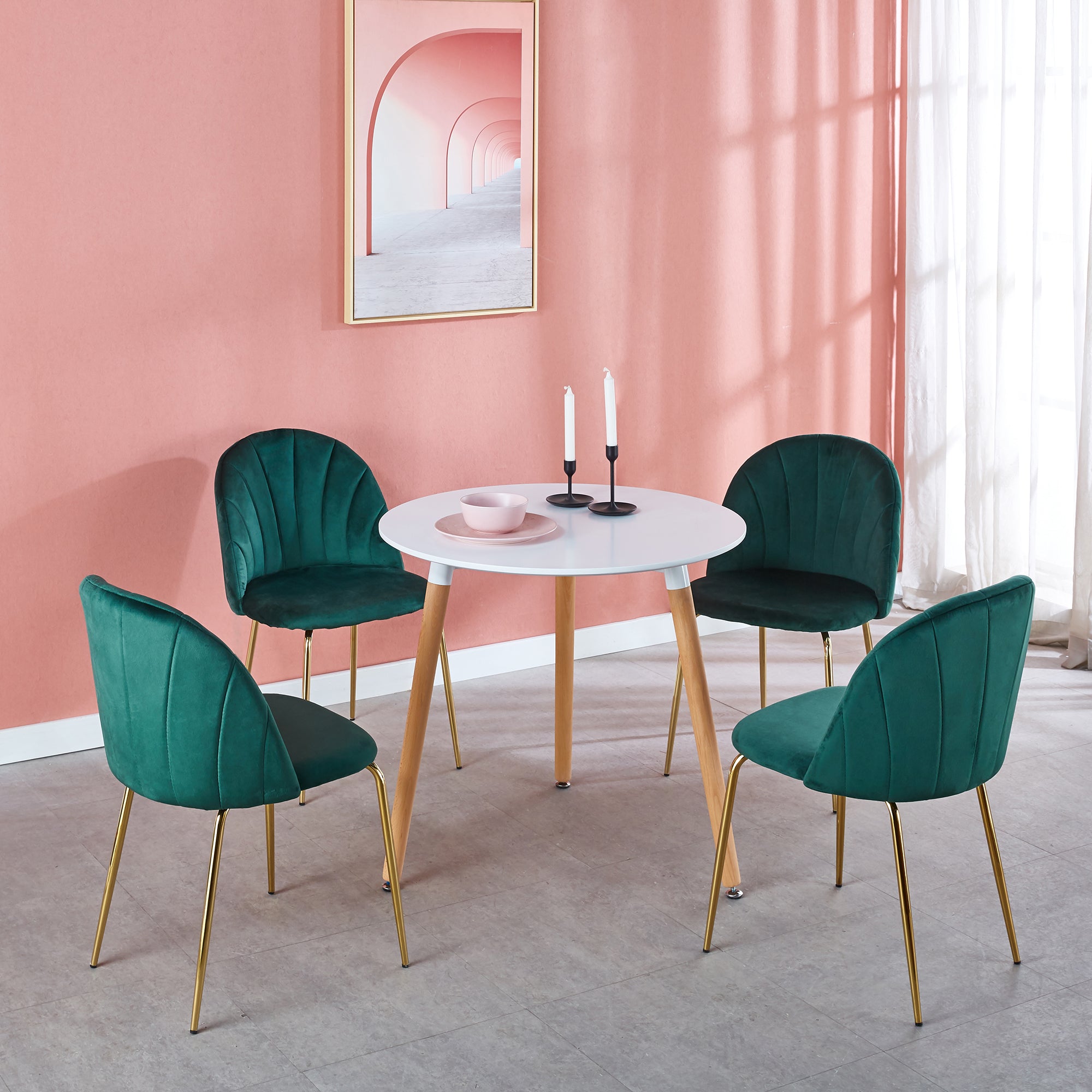 31.5" White Table Mid-Century Dining Table with Round MDF Table Top