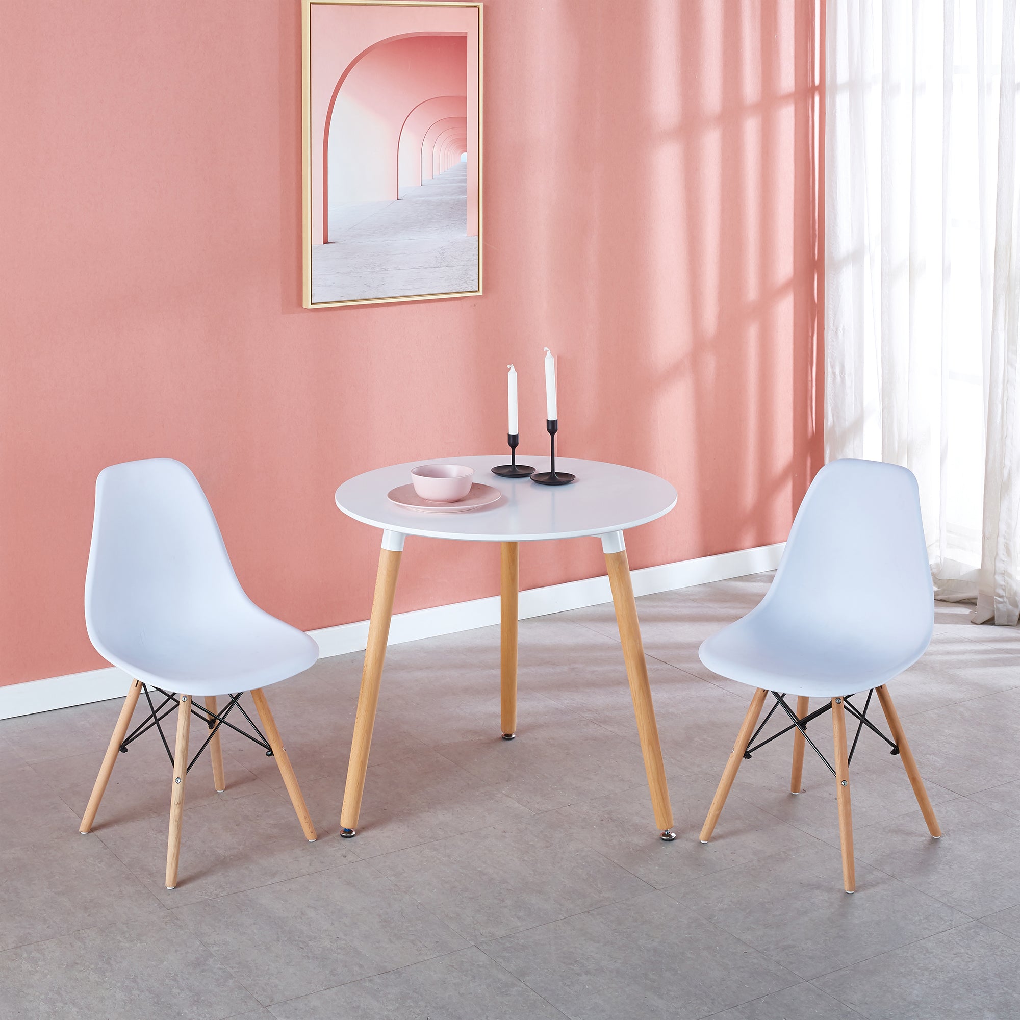 31.5" White Table Mid-Century Dining Table with Round MDF Table Top