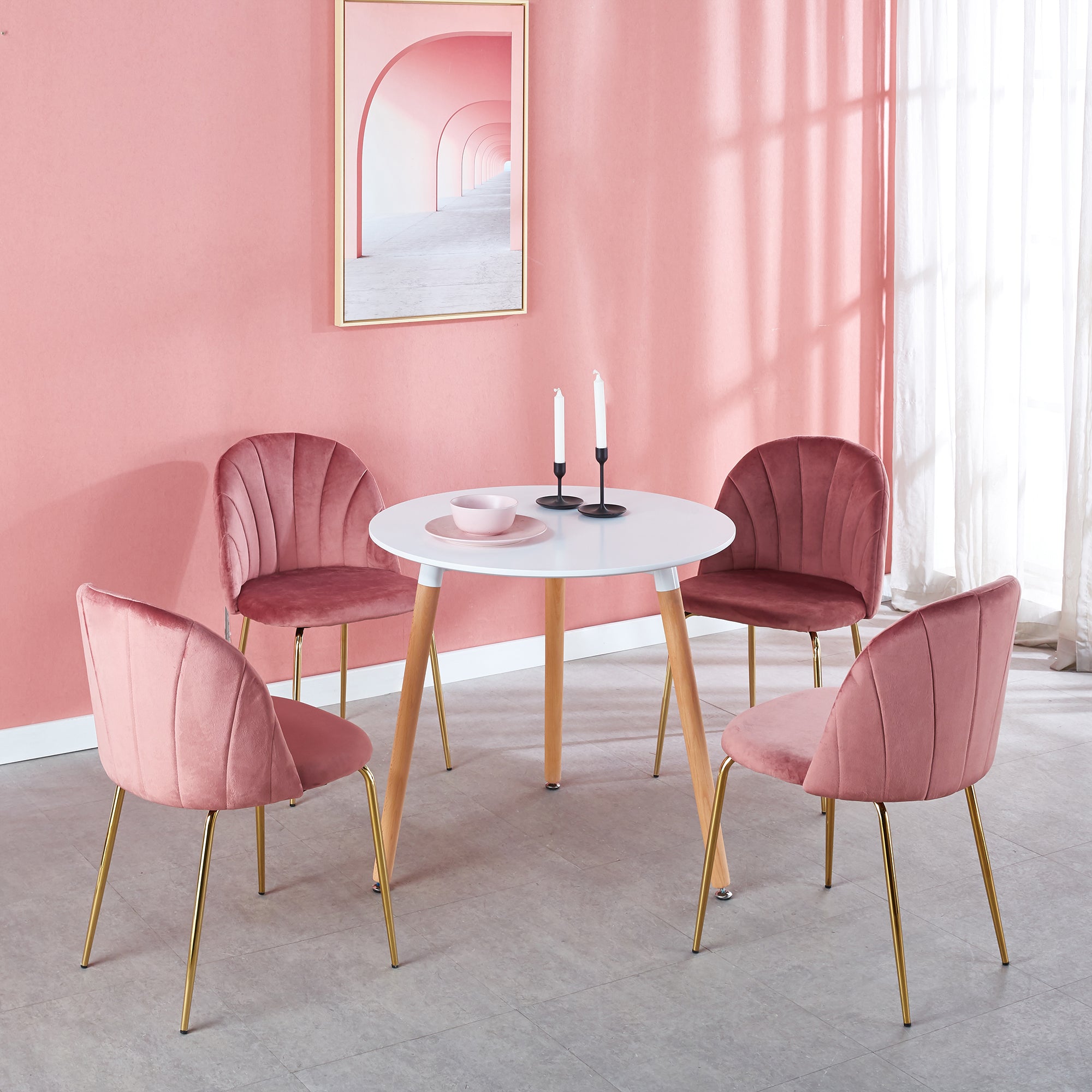 31.5" White Table Mid-Century Dining Table with Round MDF Table Top