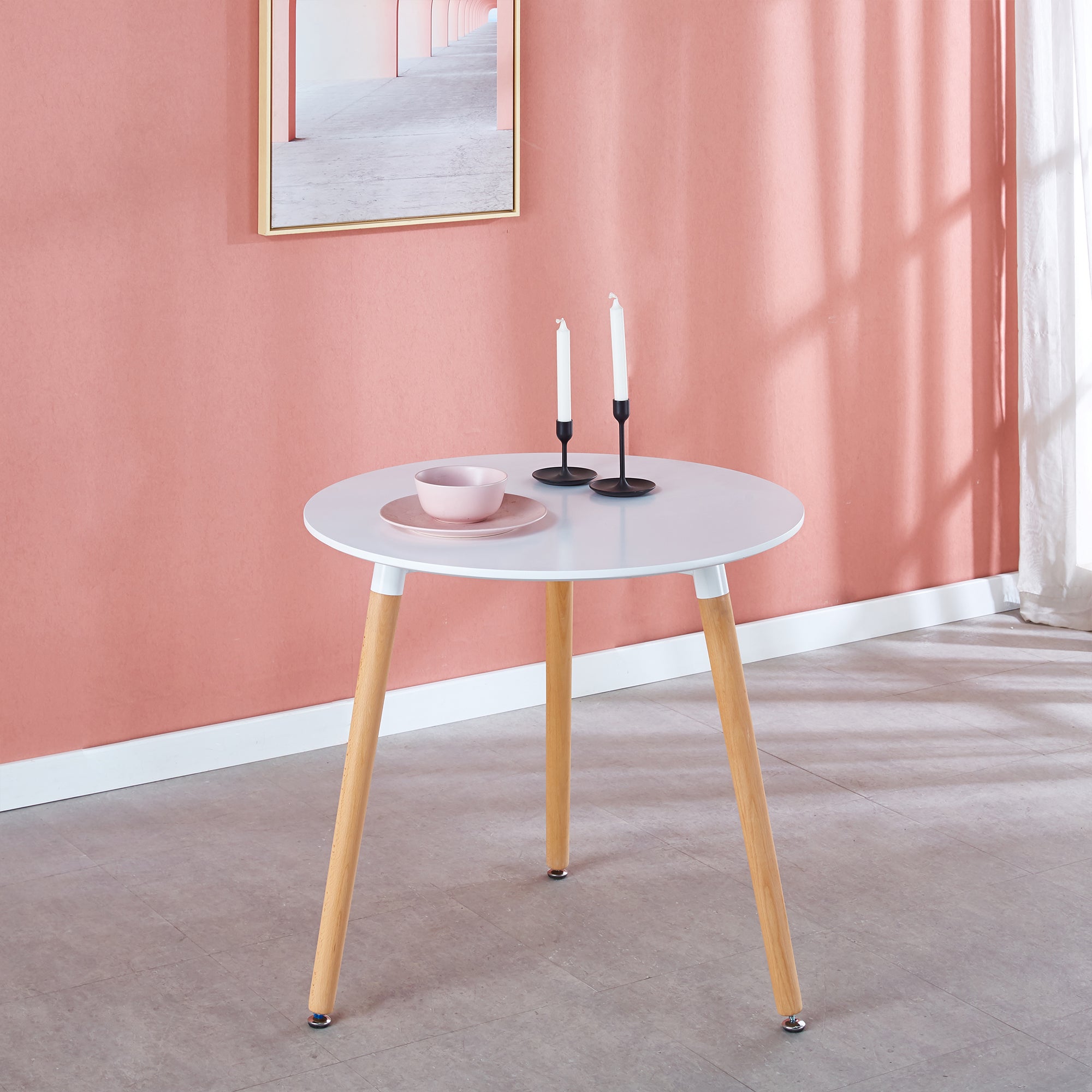 31.5" White Table Mid-Century Dining Table with Round MDF Table Top