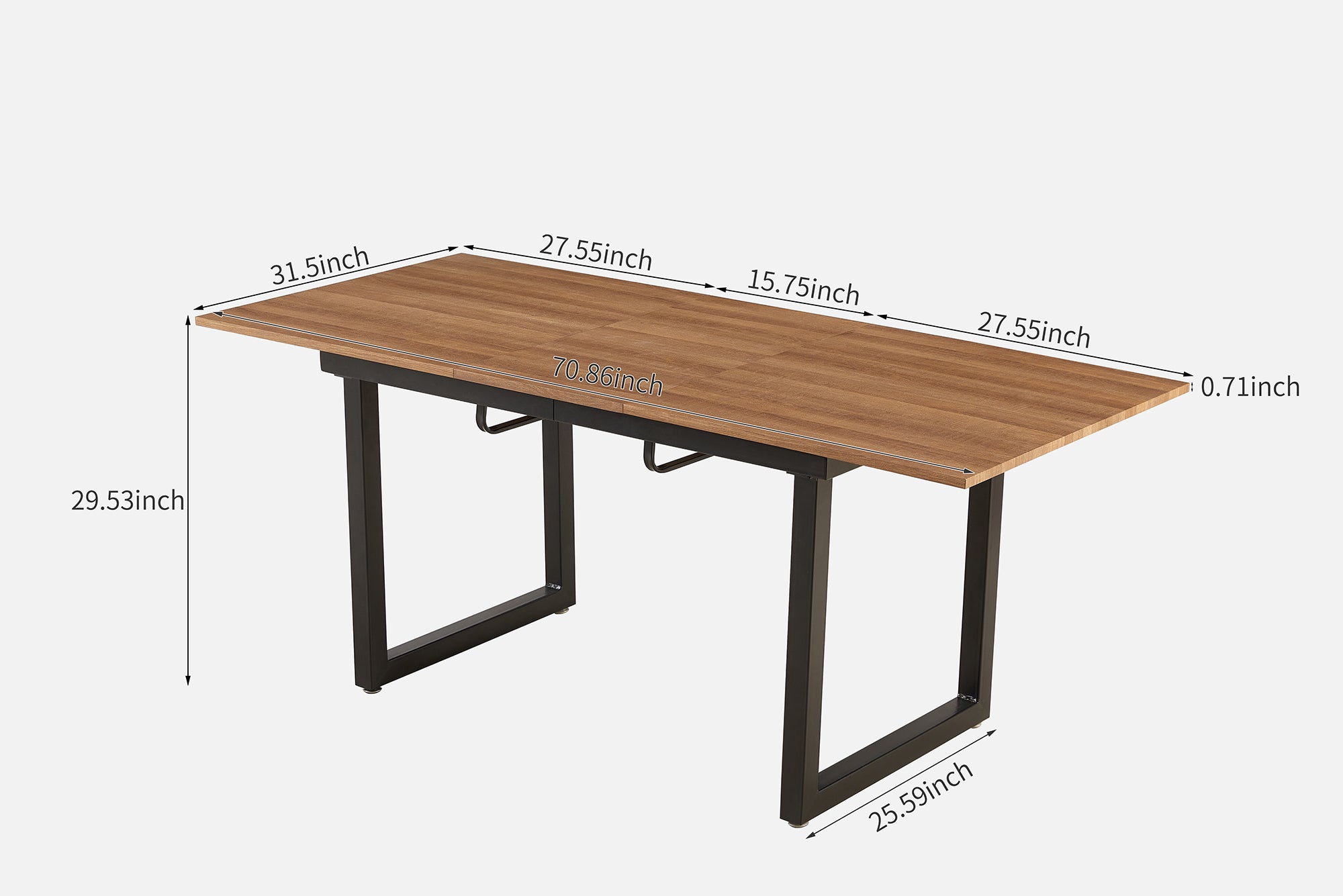 Rectangular Extendable Wood Grain Dining Table with Metal Leg