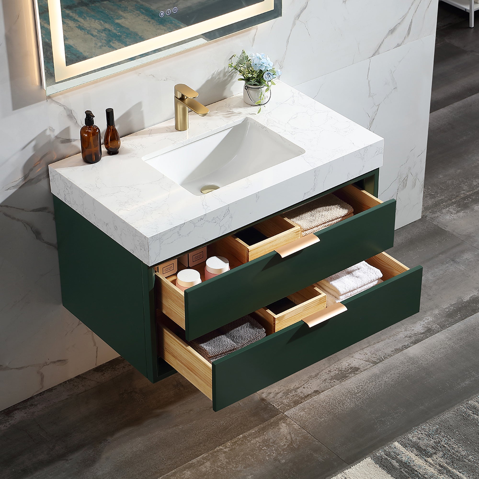 36 inch solid oak and plywood Bathroom Vanity in Ceramic Sink with Drain