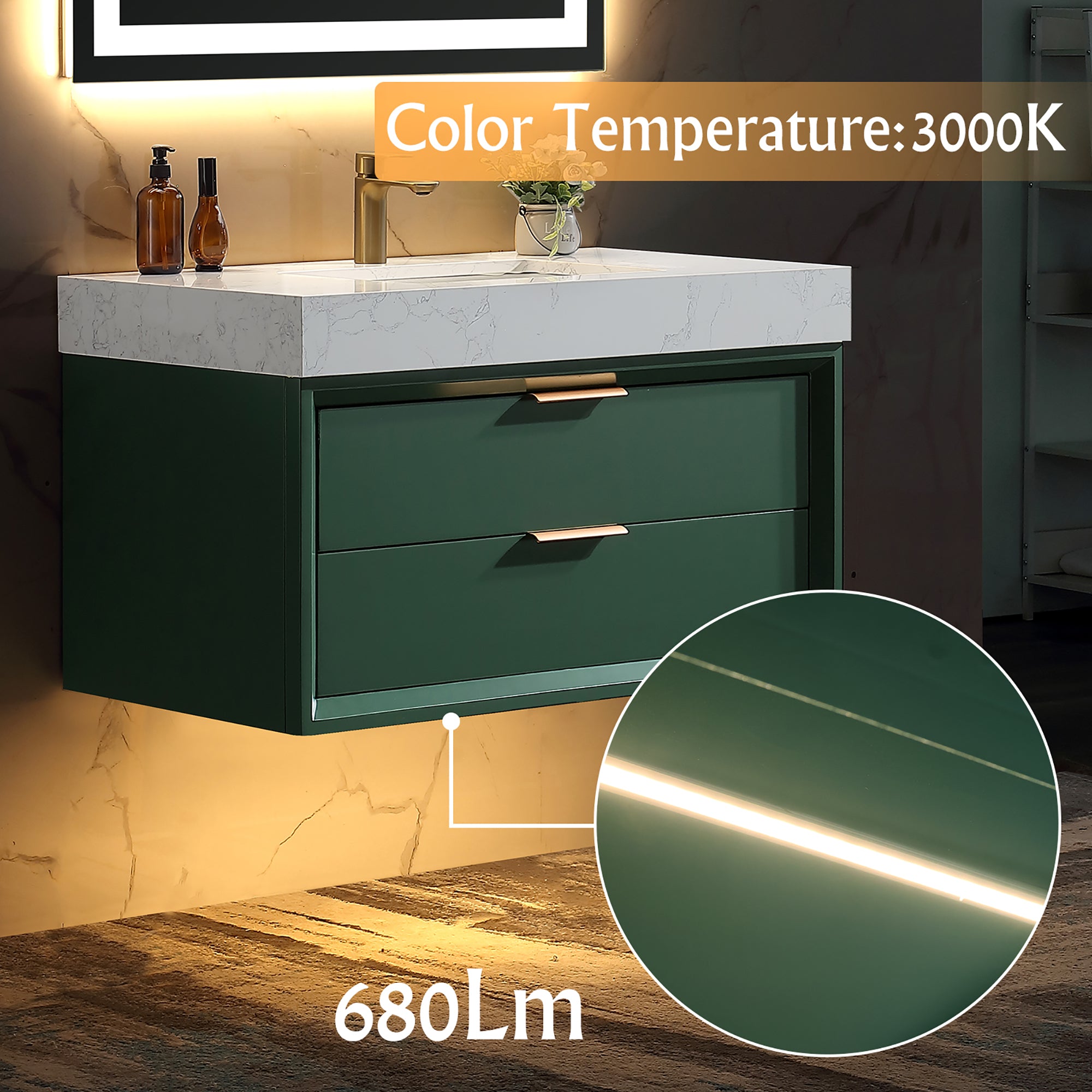36 inch solid oak and plywood Bathroom Vanity in Ceramic Sink with Drain