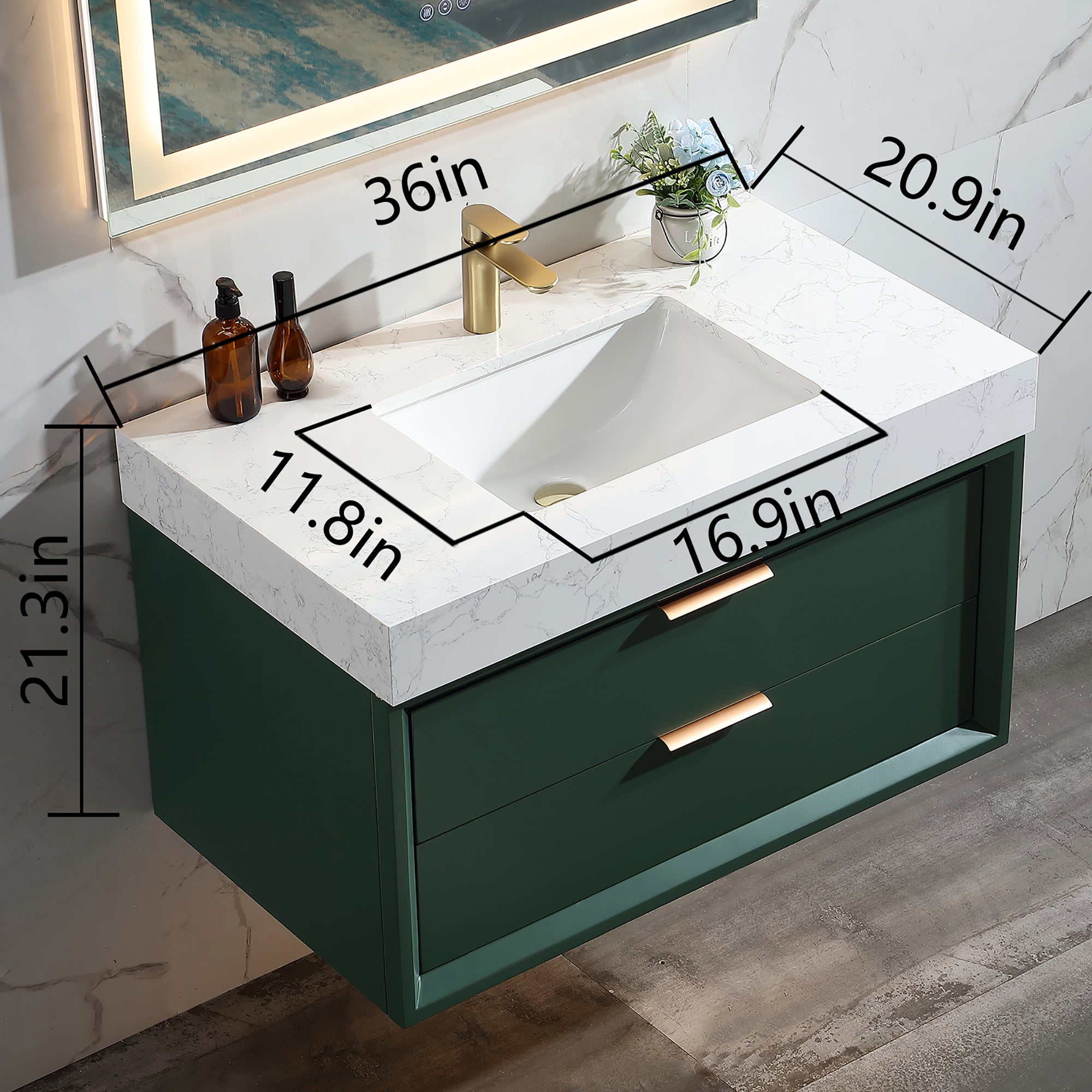 36 inch solid oak and plywood Bathroom Vanity in Ceramic Sink with Drain
