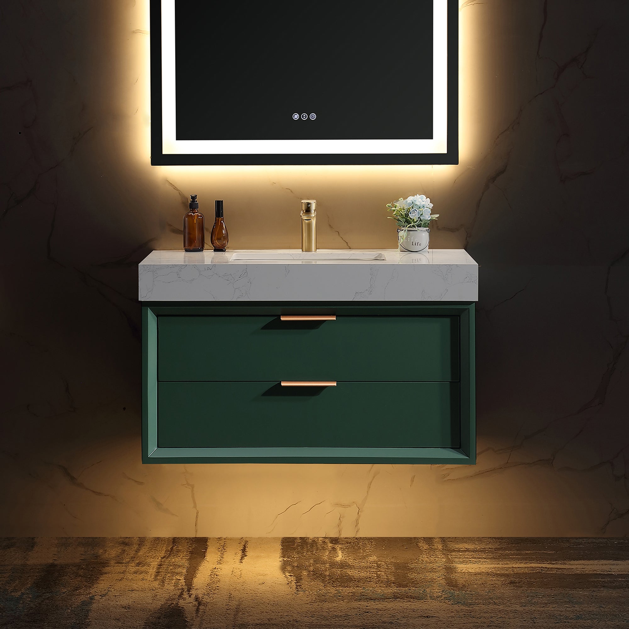 36 inch solid oak and plywood Bathroom Vanity in Ceramic Sink with Drain