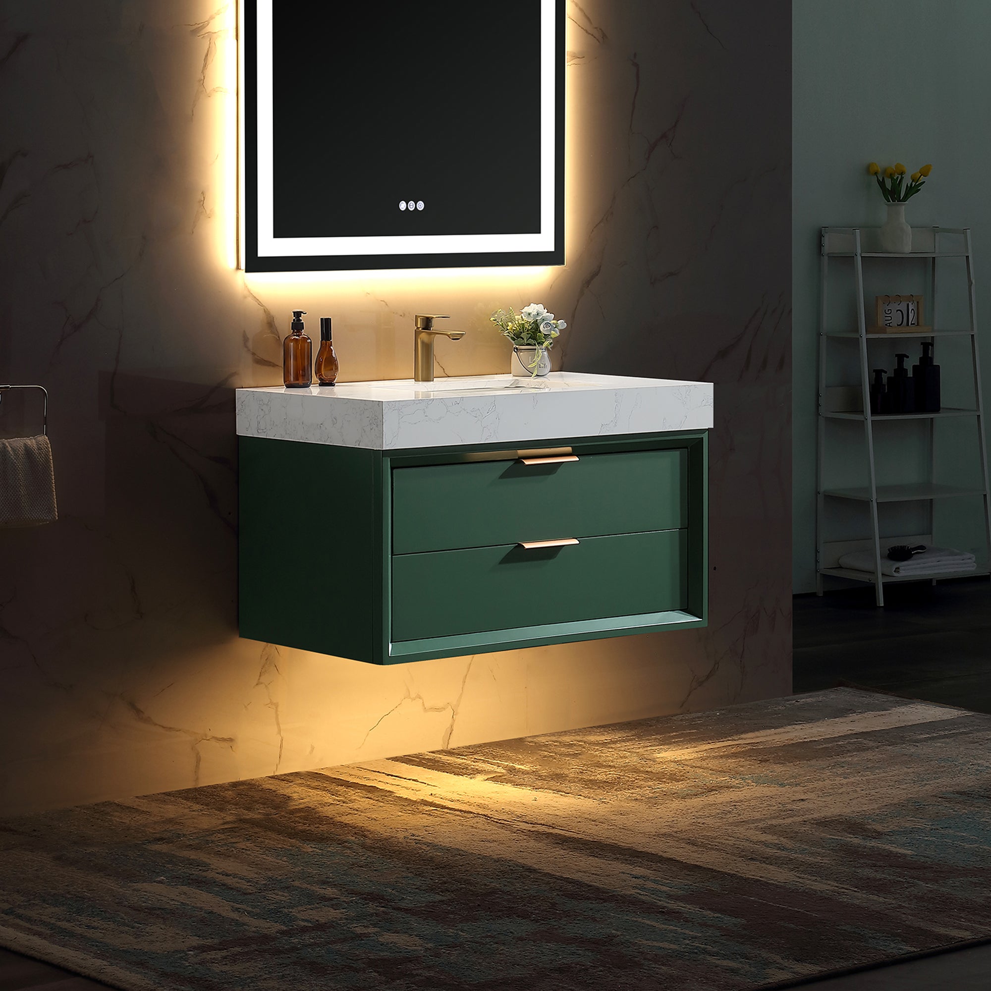 36 inch solid oak and plywood Bathroom Vanity in Ceramic Sink with Drain