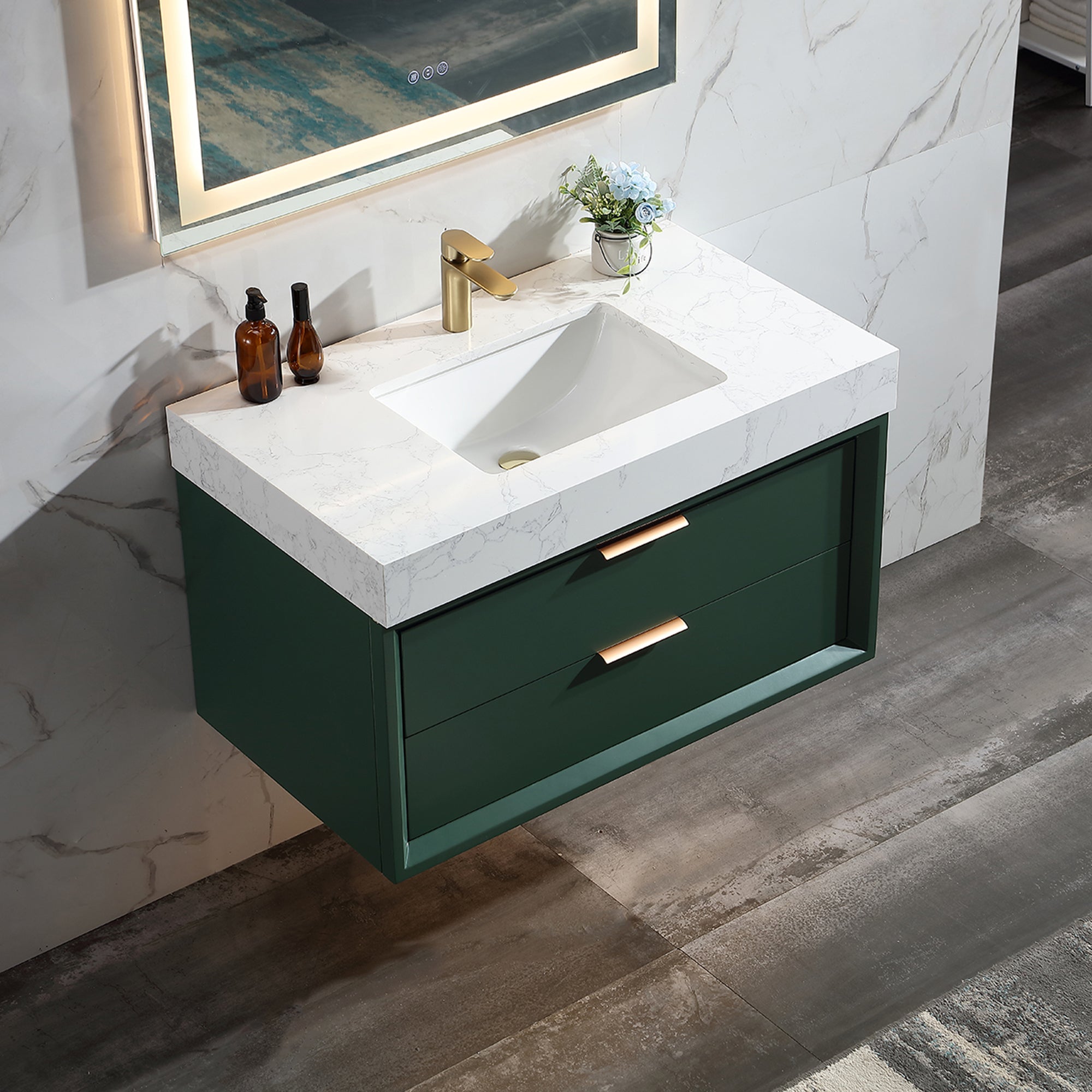36 inch solid oak and plywood Bathroom Vanity in Ceramic Sink with Drain