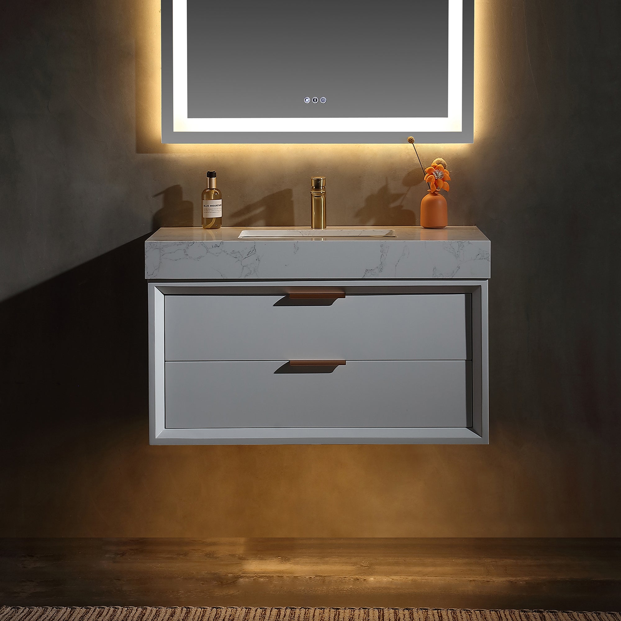 36 inch solid oak and plywood Bathroom Vanity in Ceramic Sink with Drain