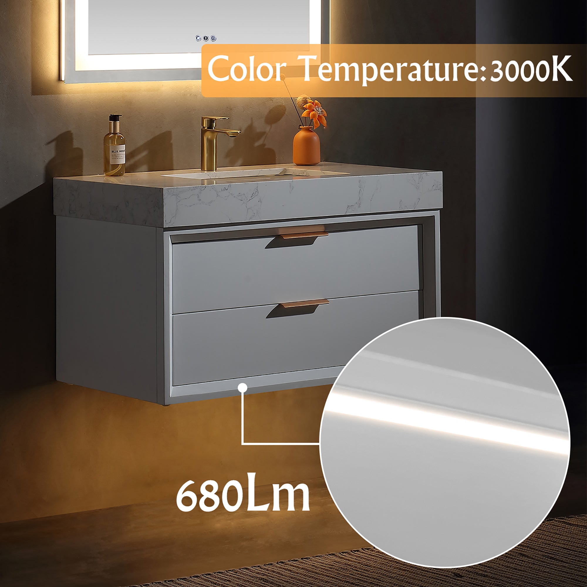36 inch solid oak and plywood Bathroom Vanity in Ceramic Sink with Drain