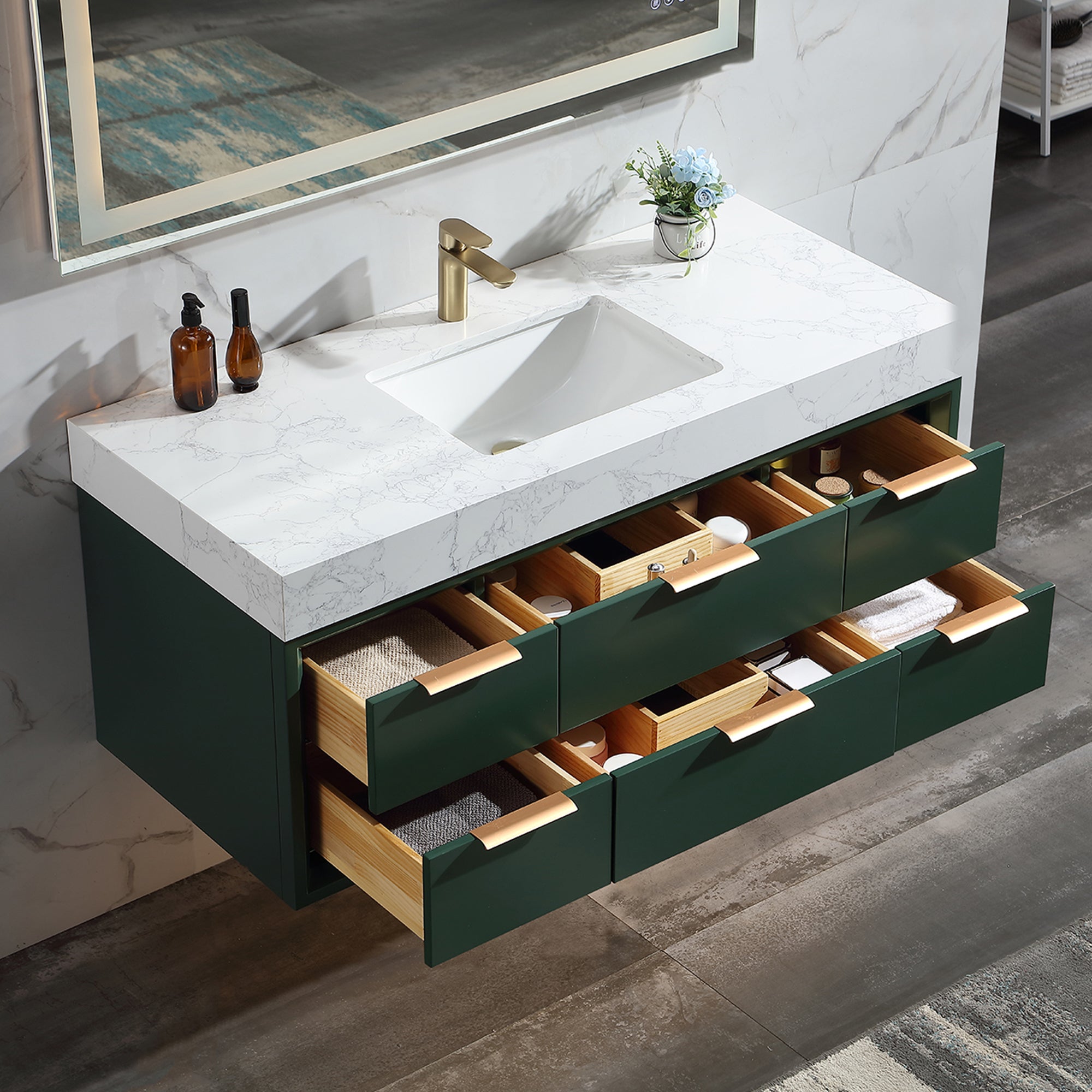 48 inch solid oak and plywood Bathroom Vanity in Ceramic Sink with Drain