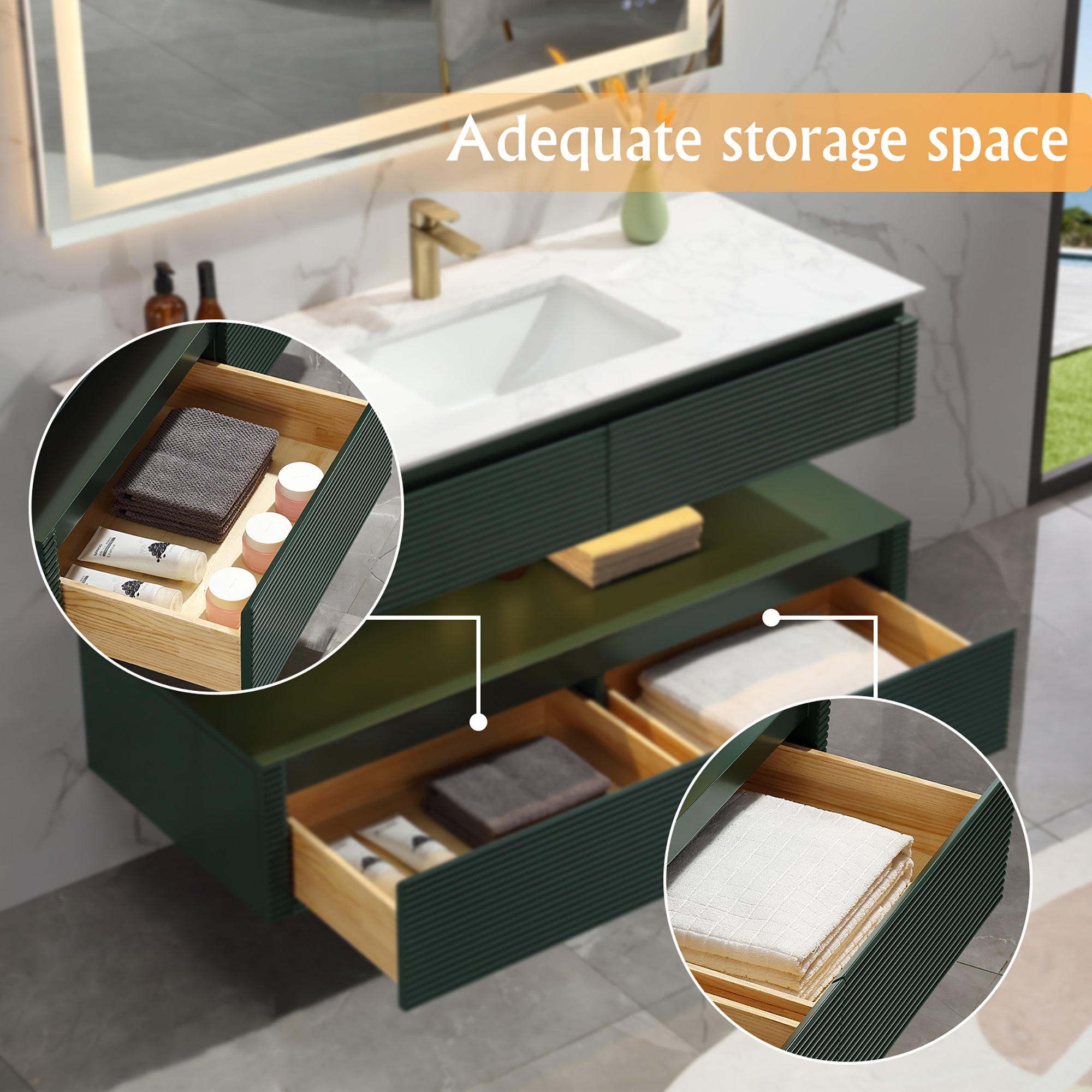 48 inch Wall Mounted Bathroom Vanity with Engineer Marble Countertop