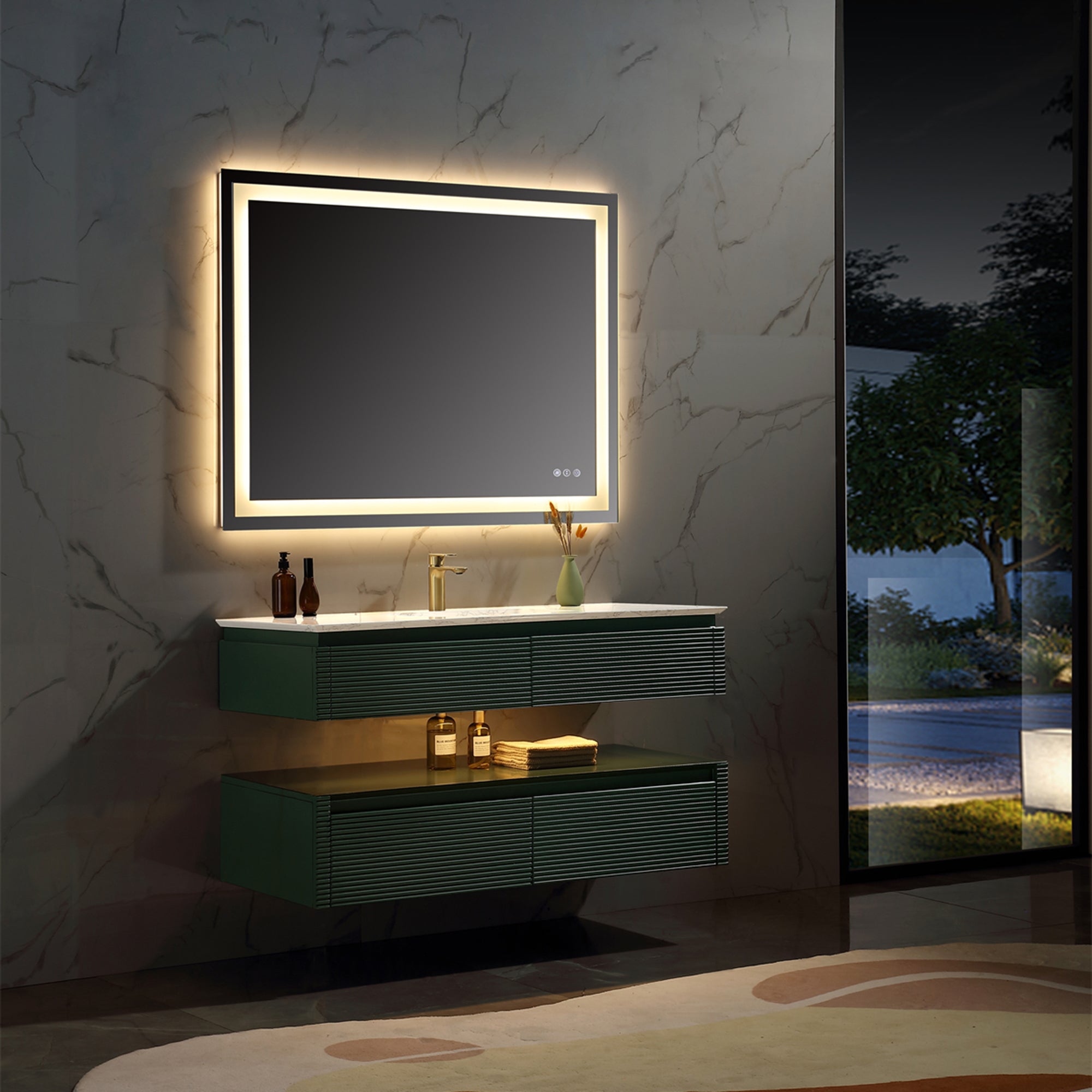 48 inch Wall Mounted Bathroom Vanity with Engineer Marble Countertop