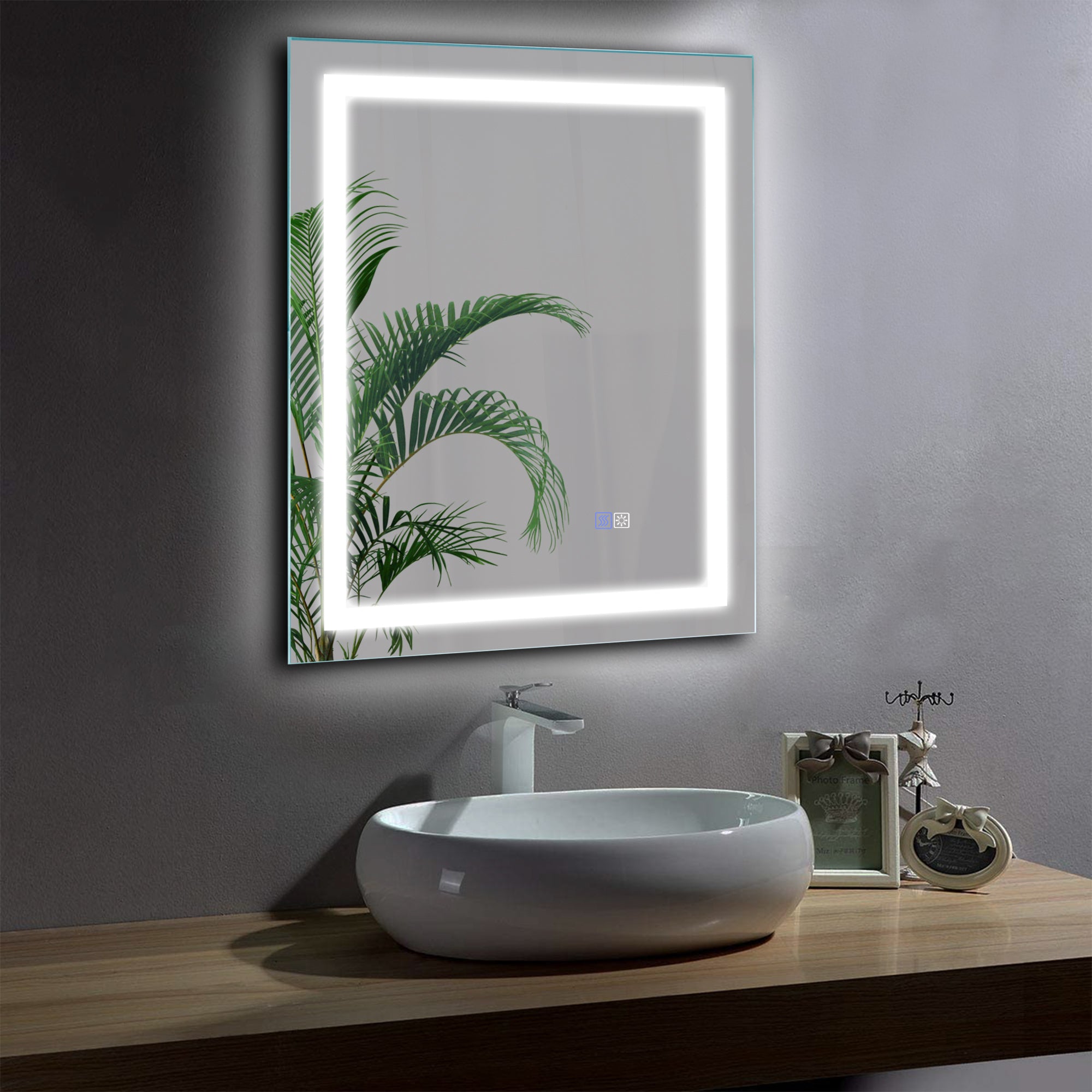 36 in. W x 28 in. H Rectangular Frameless Anti-Fog Wall Bathroom Vanity Mirror in White