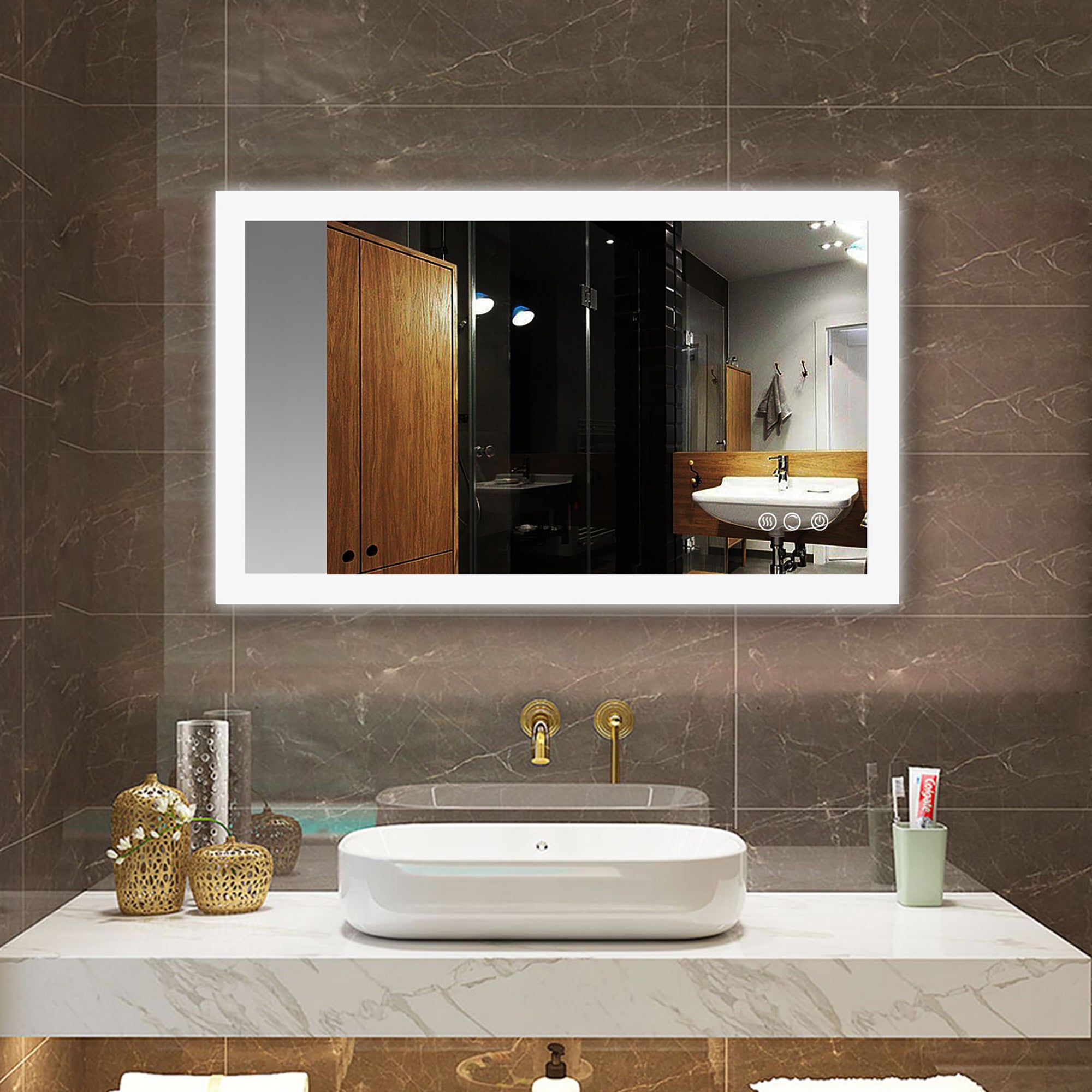 40 in. W x 24 in. H Aluminium and Glass LED Bathroom Mirror with Defogger