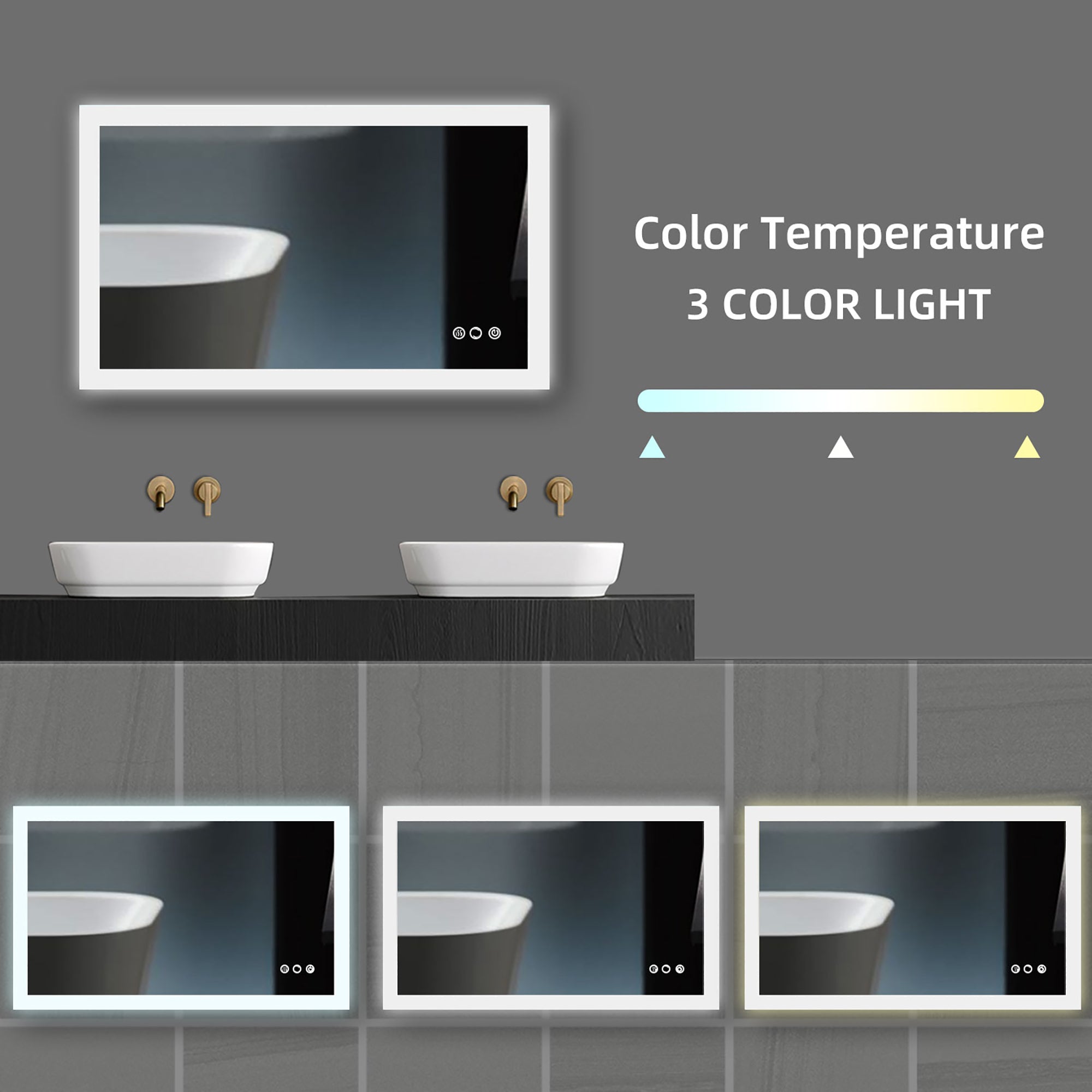 40 in. W x 24 in. H Aluminium and Glass LED Bathroom Mirror with Defogger