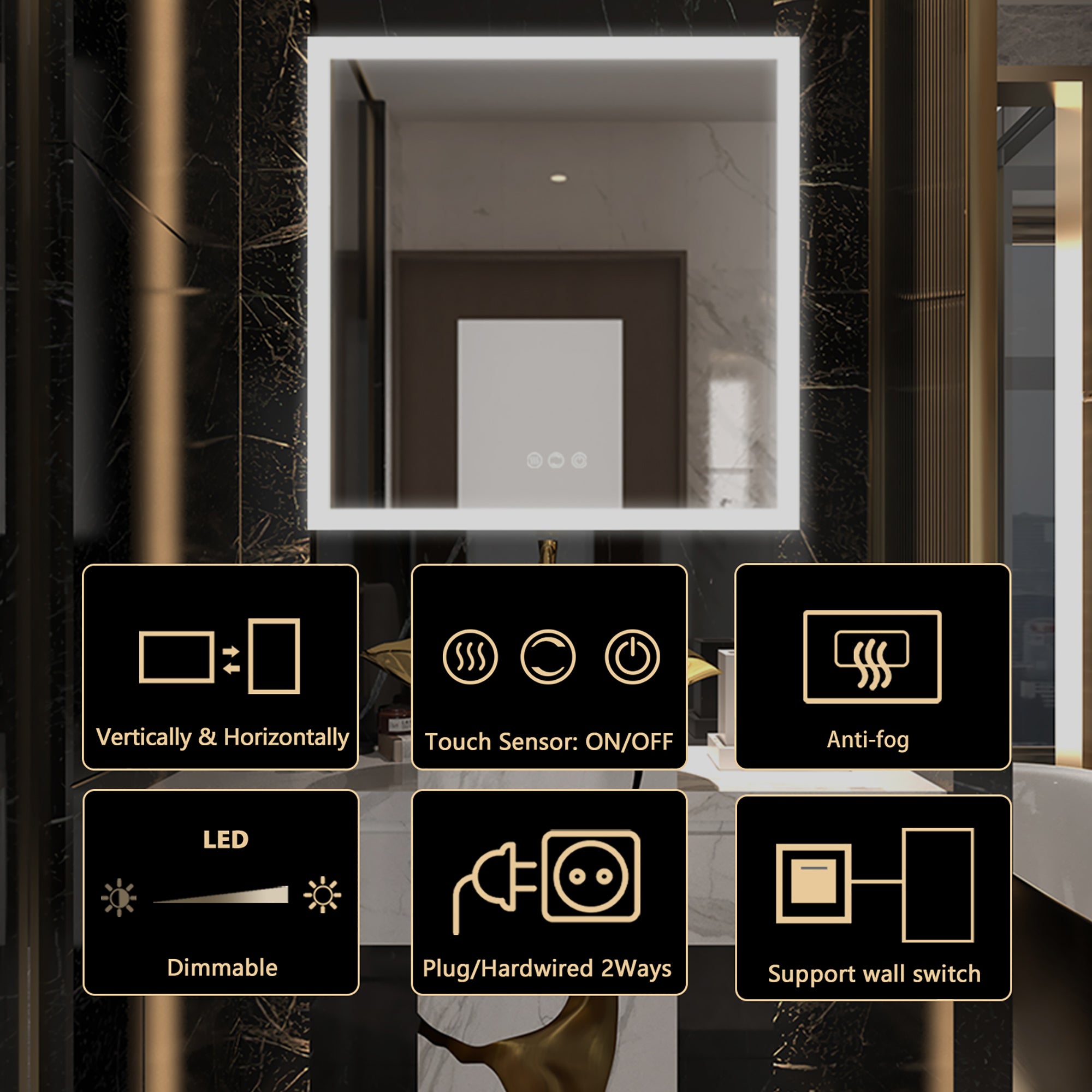 35 in. W x 35 in. H Square Frameless Anti-Fog Wall Bathroom Vanity Mirror in Sliver
