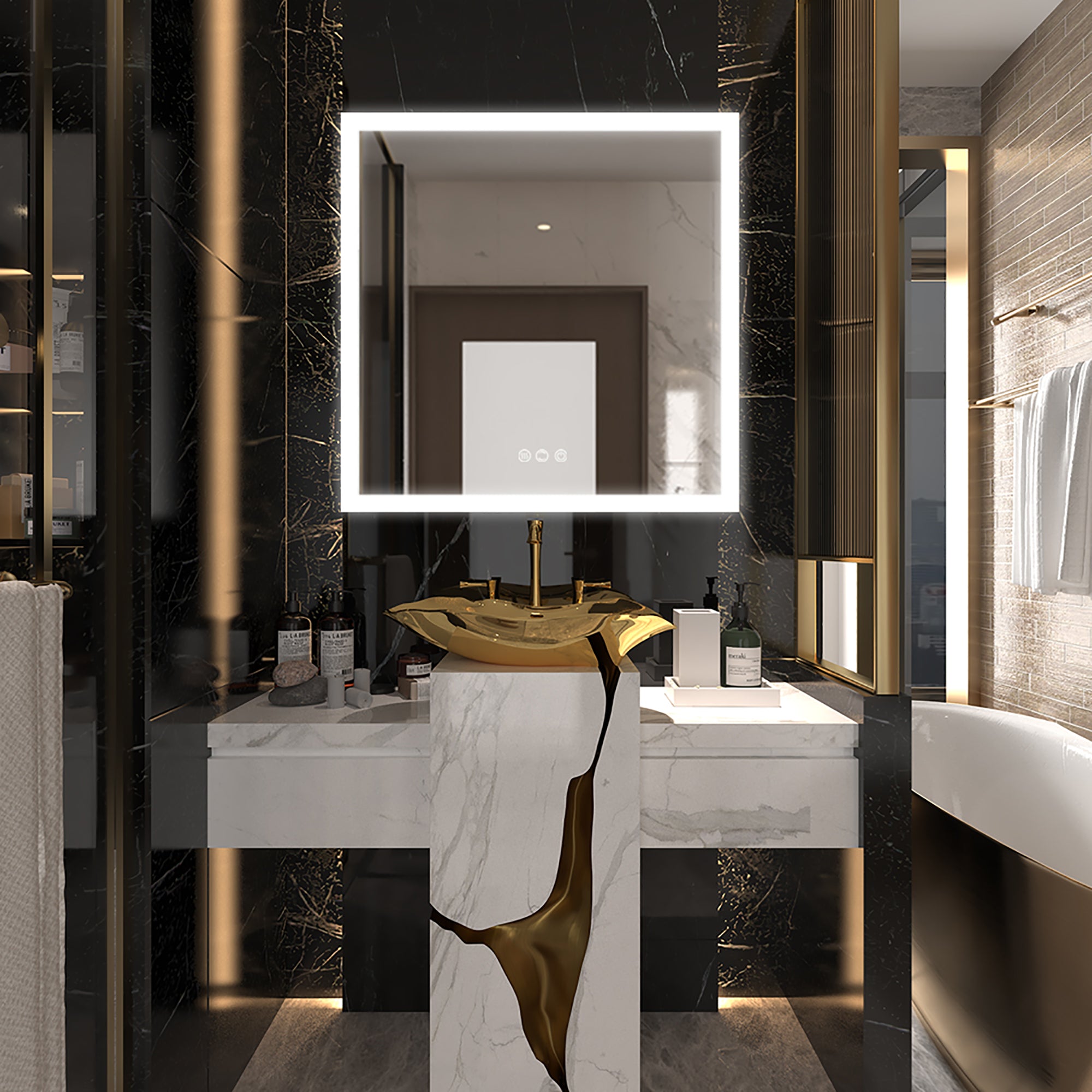 35 in. W x 35 in. H Aluminium and Glass LED Bathroom Mirror with Defogger