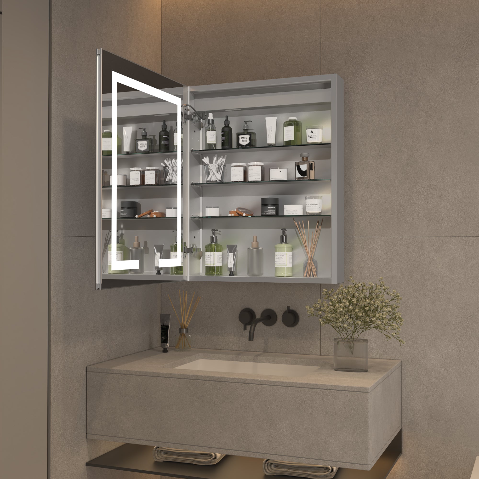 24 in. W x 30 in. H Aluminum Surface Mount Medicine Cabinet with Mirror