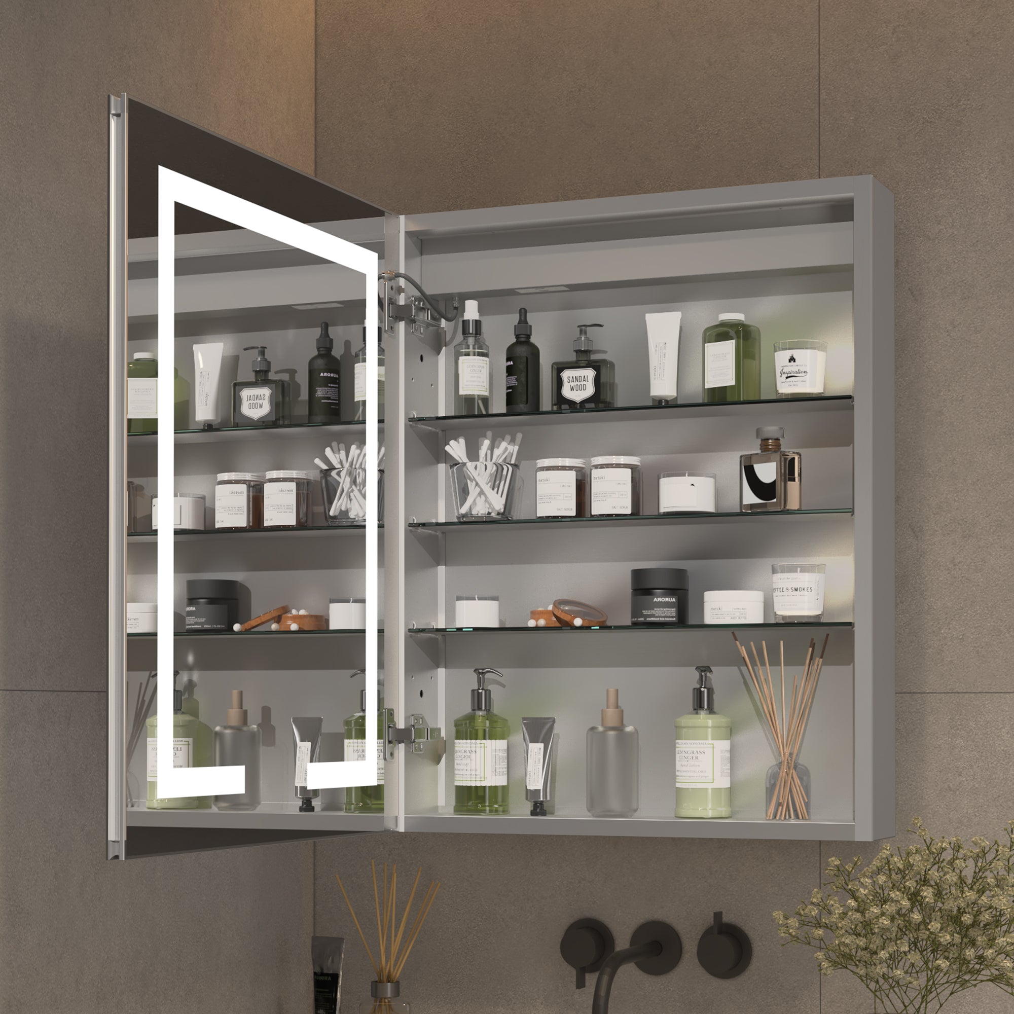 24 in. W x 30 in. H Aluminum Surface Mount Medicine Cabinet with Mirror