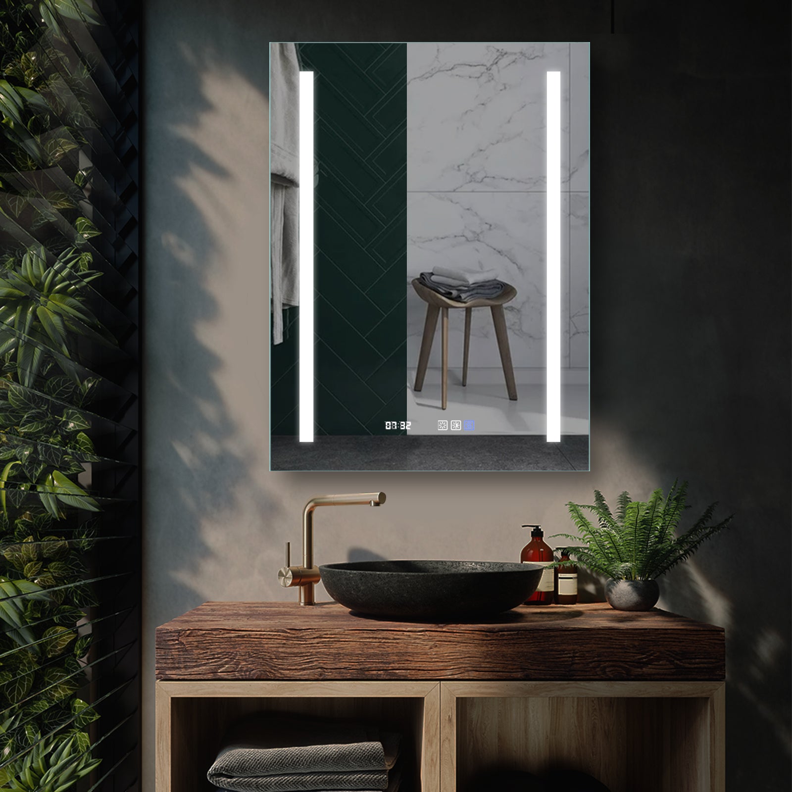 32 in. W x 24 in. H Rectangular Frameless Anti-Fog Wall-Mounted Bathroom Vanity Mirror in Silver