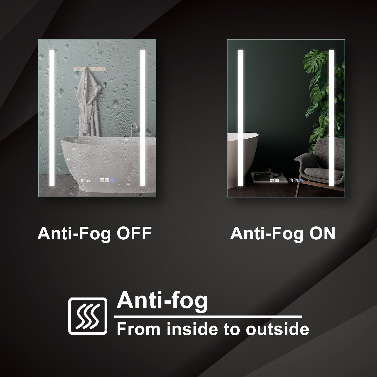 32 in. W x 24 in. H Rectangular Frameless Anti-Fog Wall-Mounted Bathroom Vanity Mirror in Silver