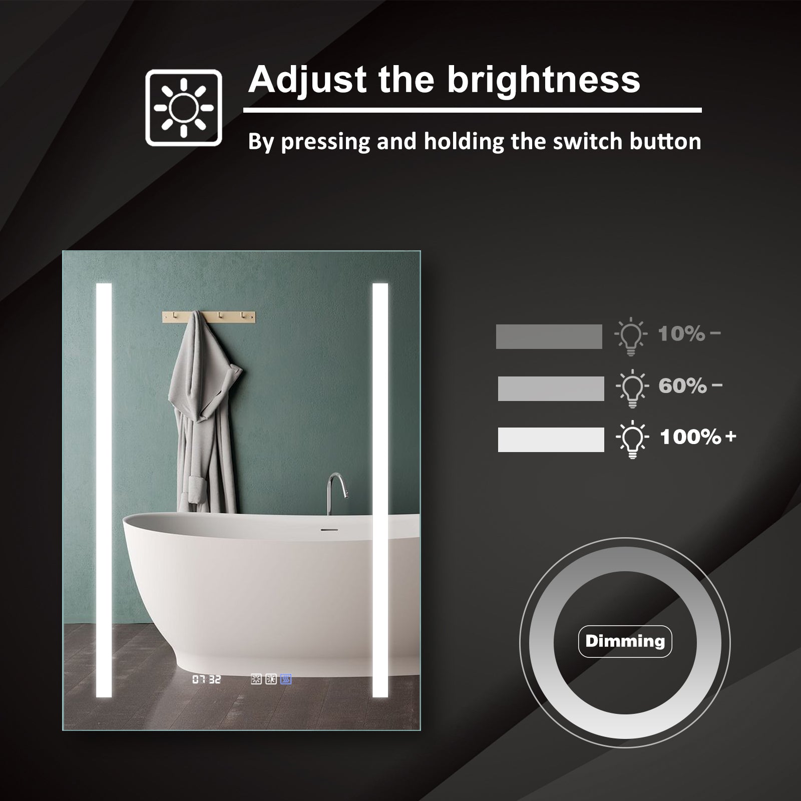 32 in. W x 24 in. H Rectangular Frameless Anti-Fog Wall-Mounted Bathroom Vanity Mirror in Silver