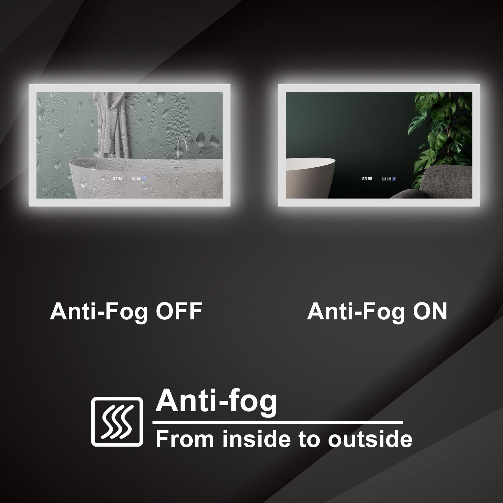 40 in. W x 24 in. H Rectangular Frameless Anti-Fog Wall-Mounted Bathroom Vanity Mirror in Silver