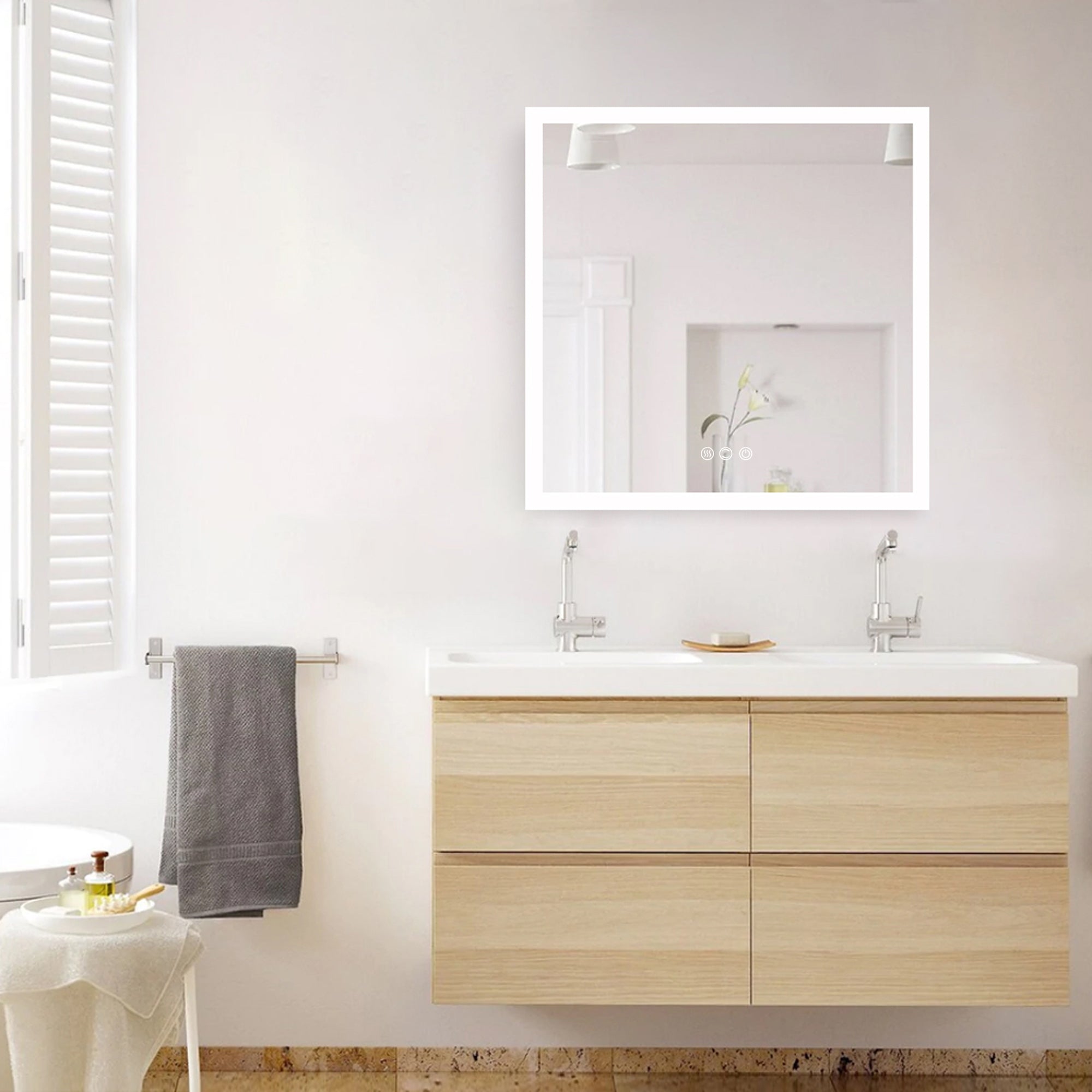 35 in. W x 35 in. H Square Frameless Anti-Fog Wall-Mounted Bathroom Vanity Mirror in White