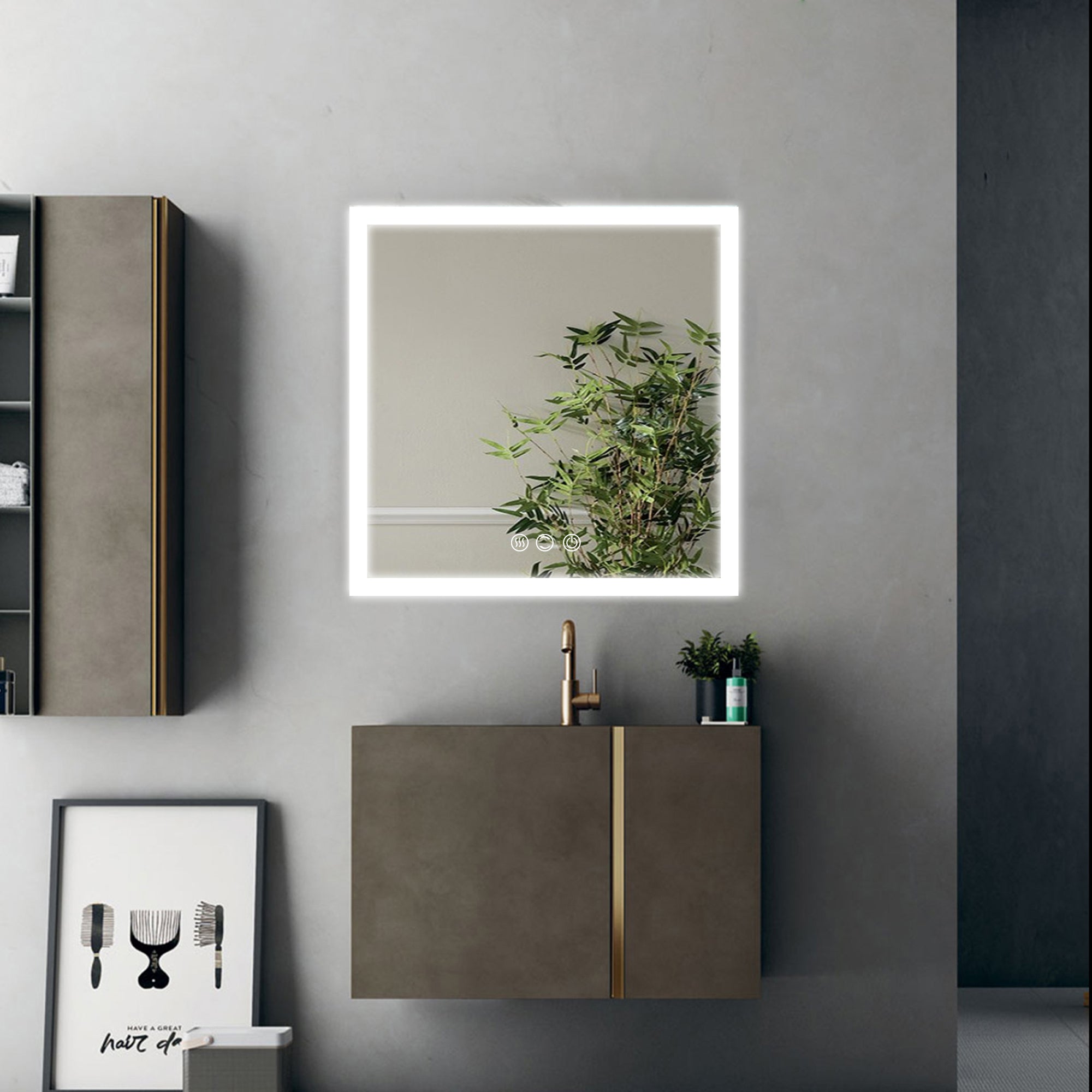 35 in. W x 35 in. H Square Frameless Anti-Fog Wall-Mounted Bathroom Vanity Mirror in White