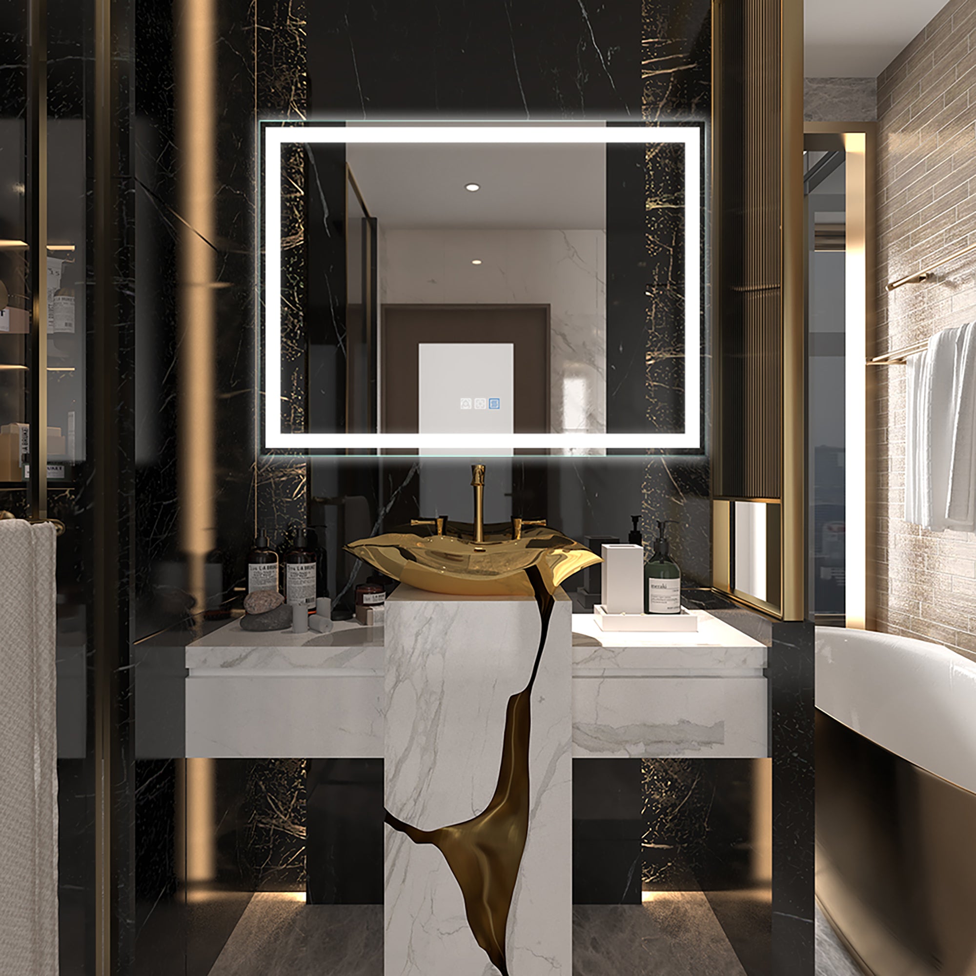 48 in. W x 36 in. H Aluminium and Glass LED Bathroom Mirror with Defogger