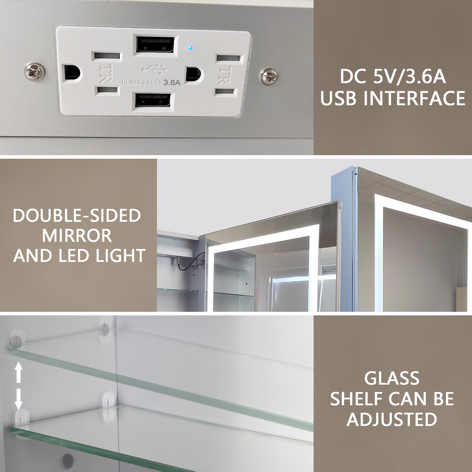 24 in. W x 30 in. H Rectangular Sliver Aluminum Medicine Cabinet with Mirror