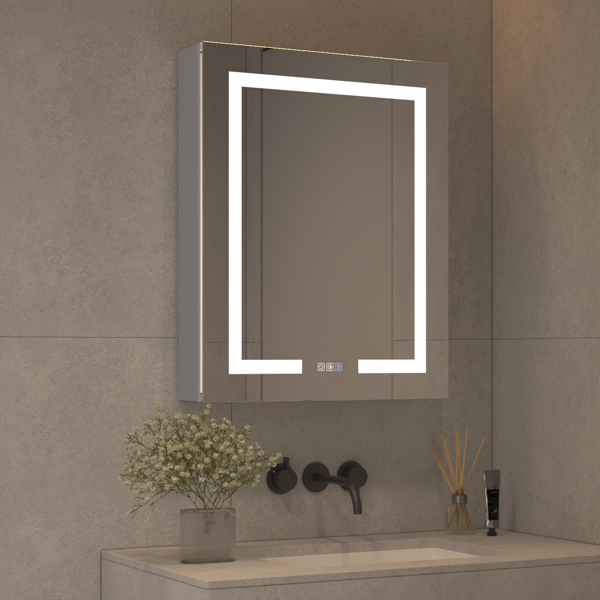 24 in. W x 30 in. H Rectangular Sliver Aluminum Medicine Cabinet with Mirror