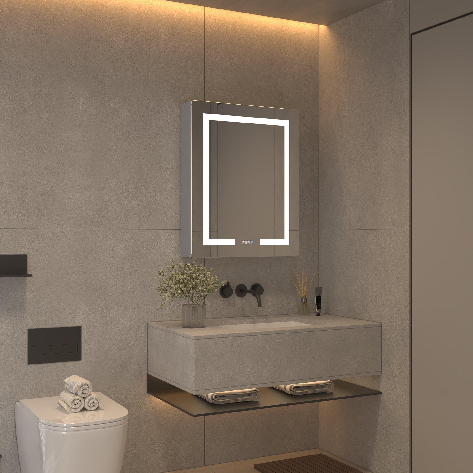 24 in. W x 30 in. H Rectangular Sliver Aluminum Medicine Cabinet with Mirror