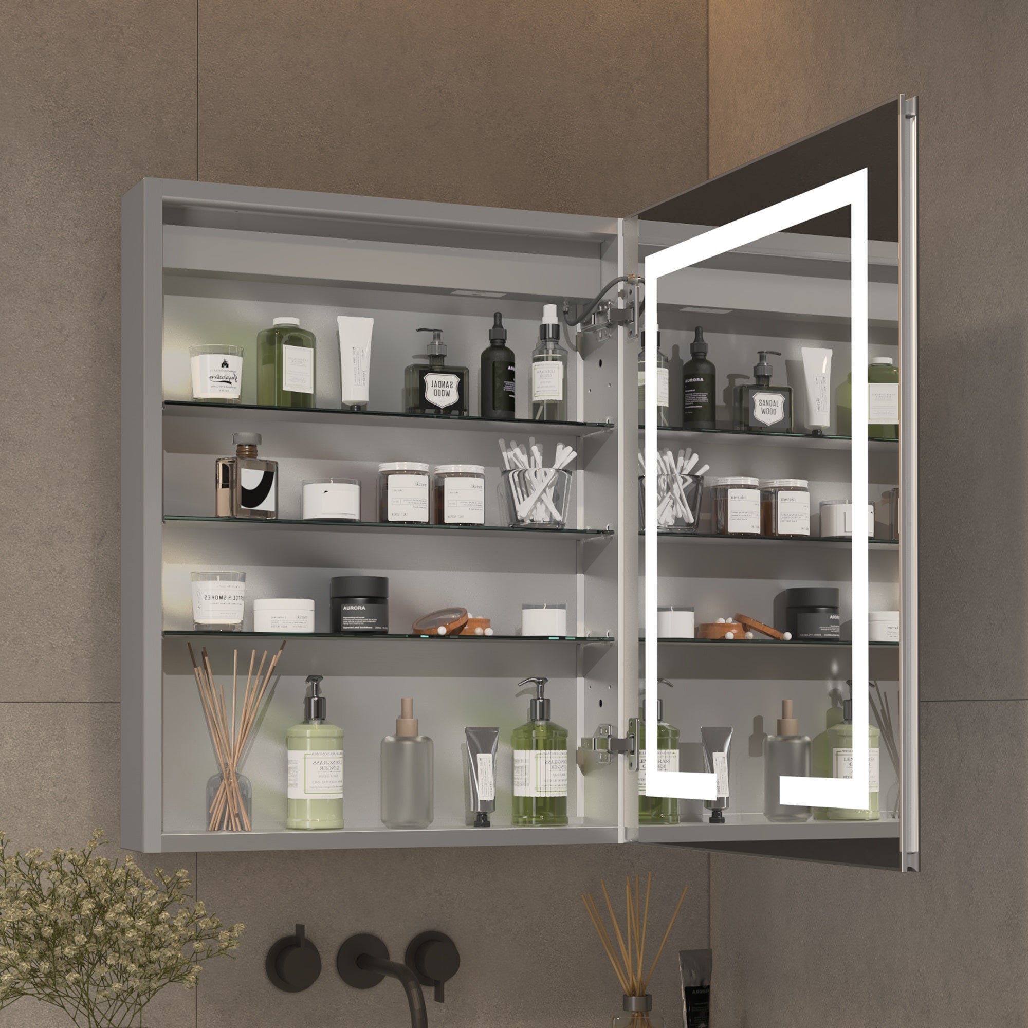 24 in. W x 30 in. H Rectangular Sliver Aluminum Medicine Cabinet with Mirror