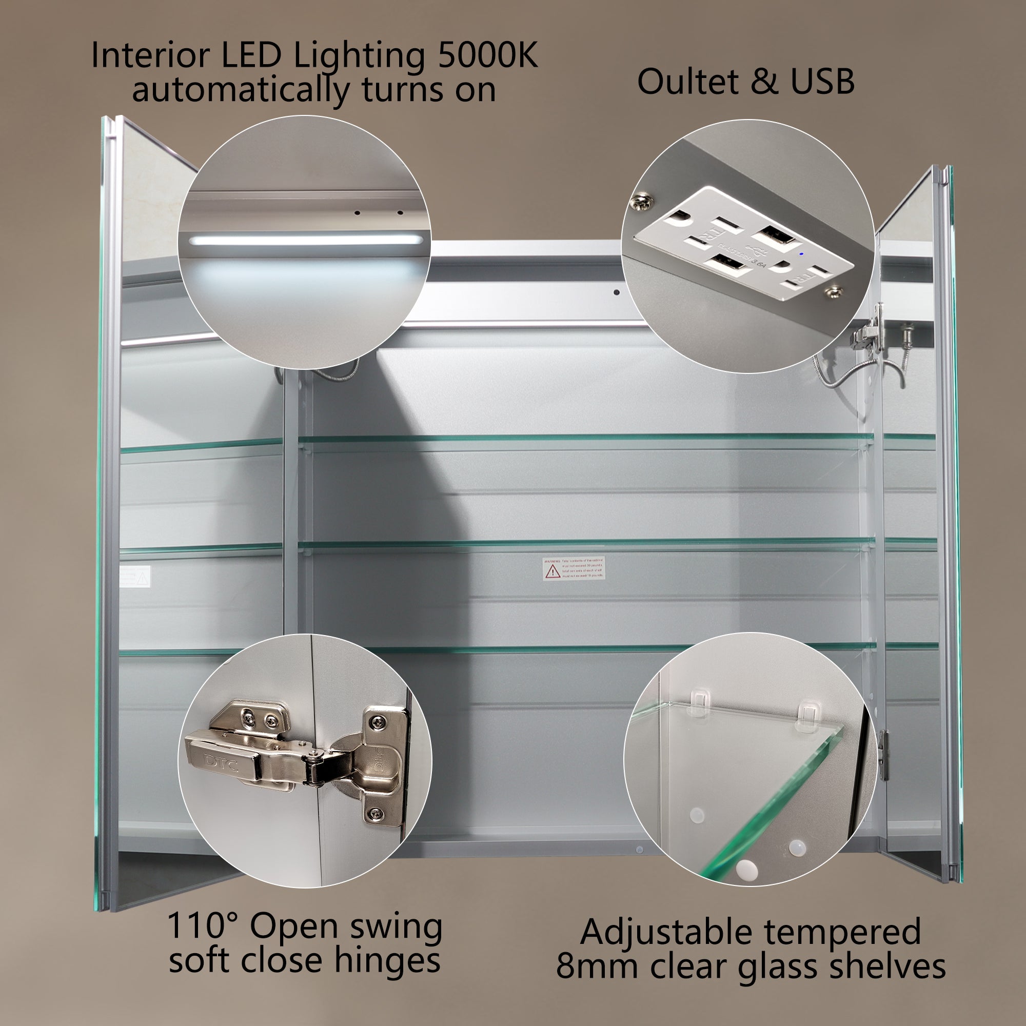 30 in. W x 30 in. H Aluminum Surface Mount Medicine Cabinet with Mirror