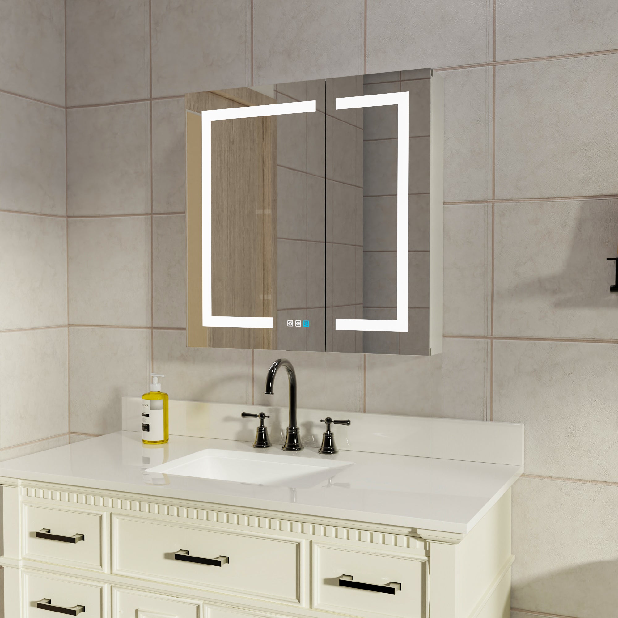 30 in. W x 30 in. H Rectangular Sliver Aluminum Medicine Cabinet with Mirror