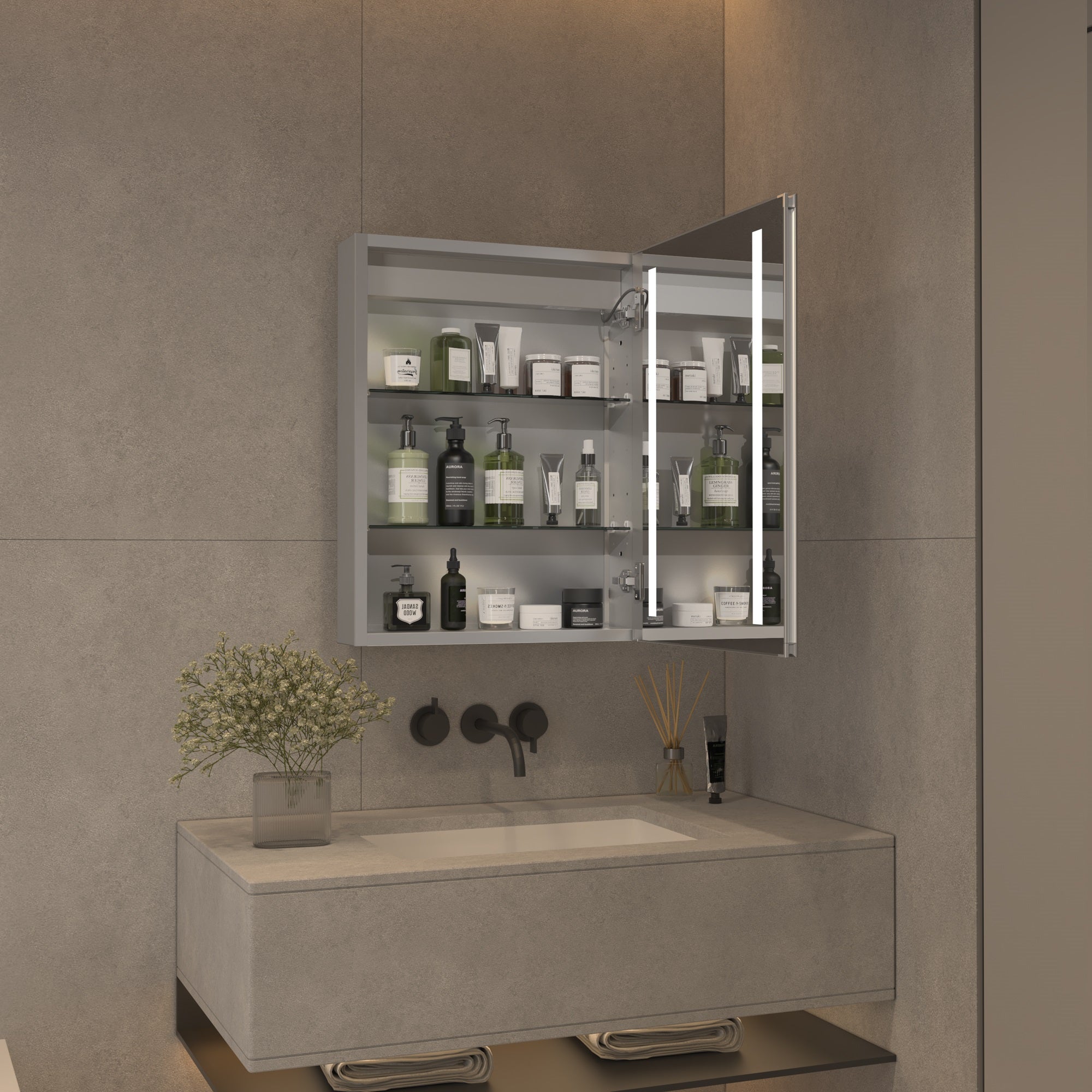 20 in. W x 26 in. H Rectangular Sliver Aluminum Medicine Cabinet with Mirror