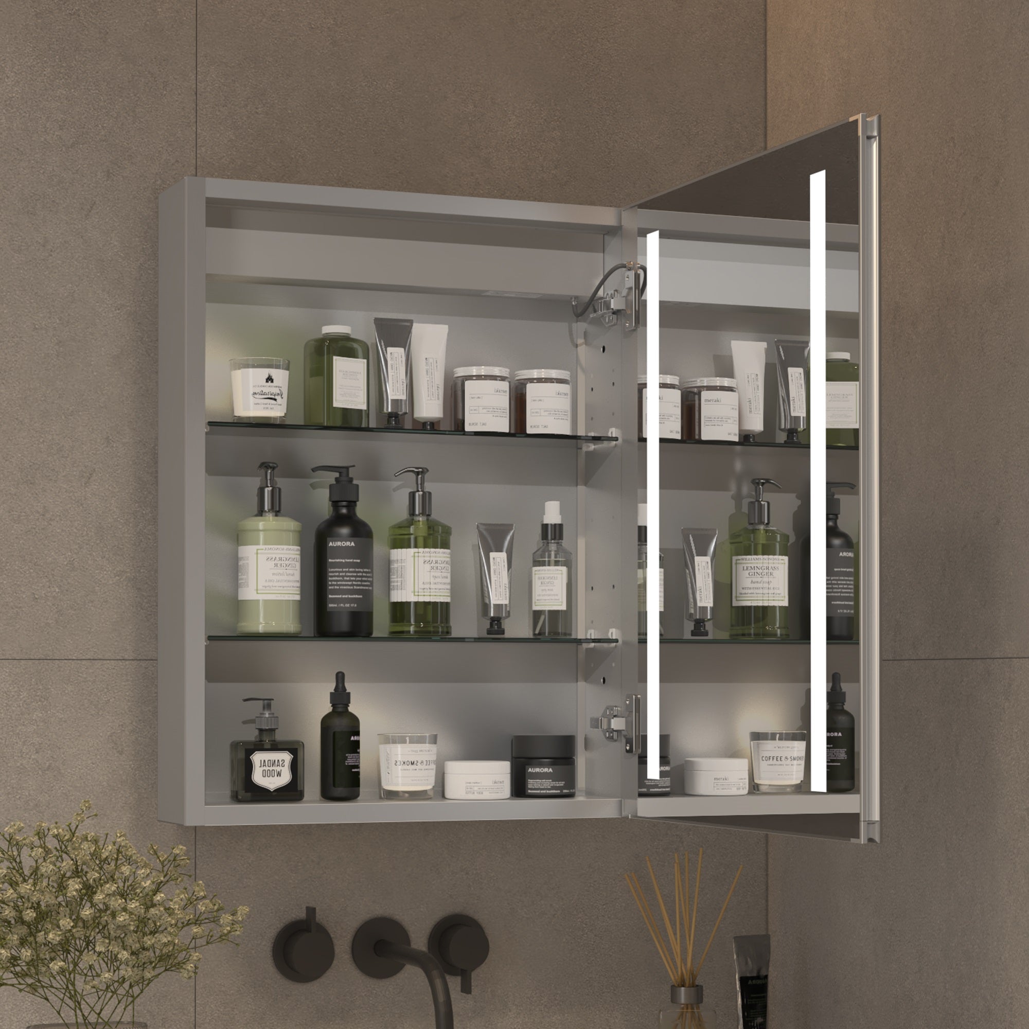 20 in. W x 26 in. H Rectangular Sliver Aluminum Medicine Cabinet with Mirror