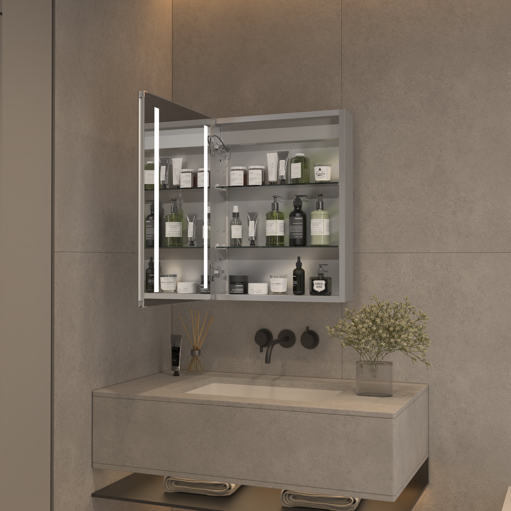 20 in. W x 26 in. H Rectangular Sliver Aluminum Medicine Cabinet with Mirror