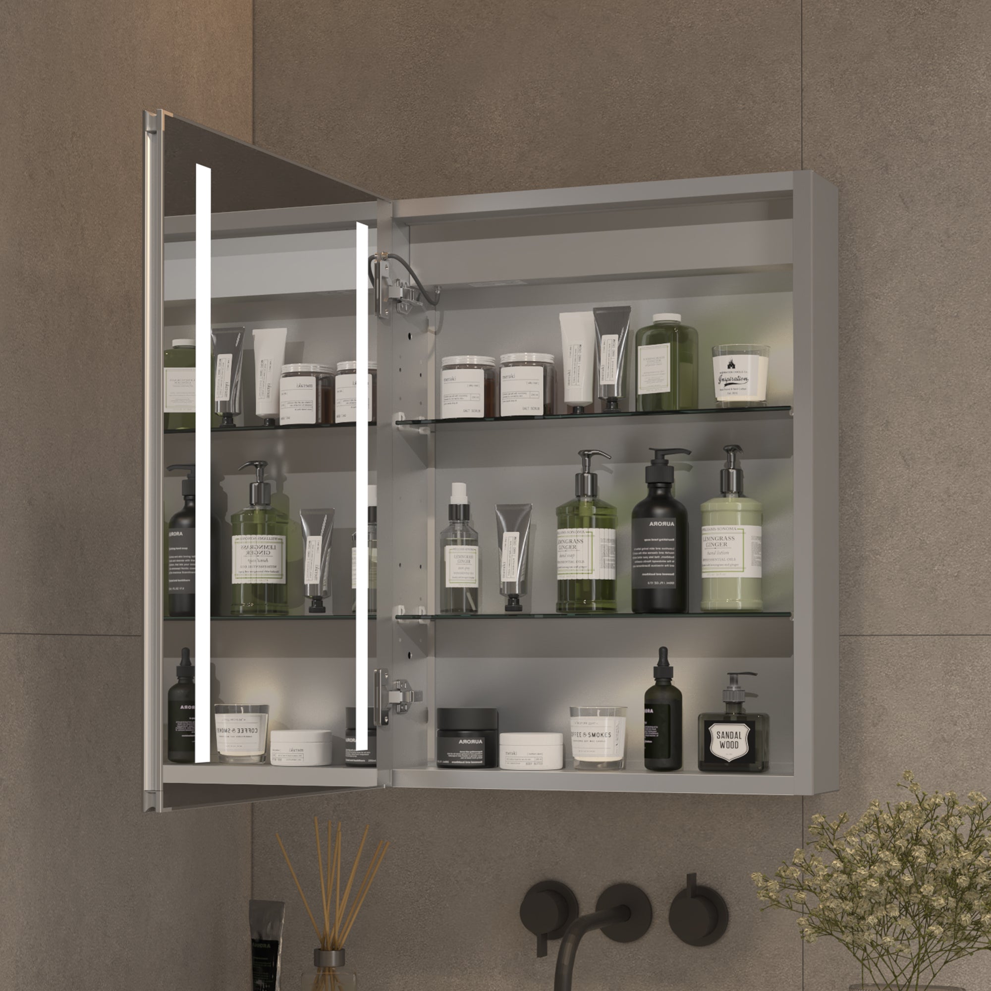 20 in. W x 26 in. H Rectangular Sliver Aluminum Medicine Cabinet with Mirror