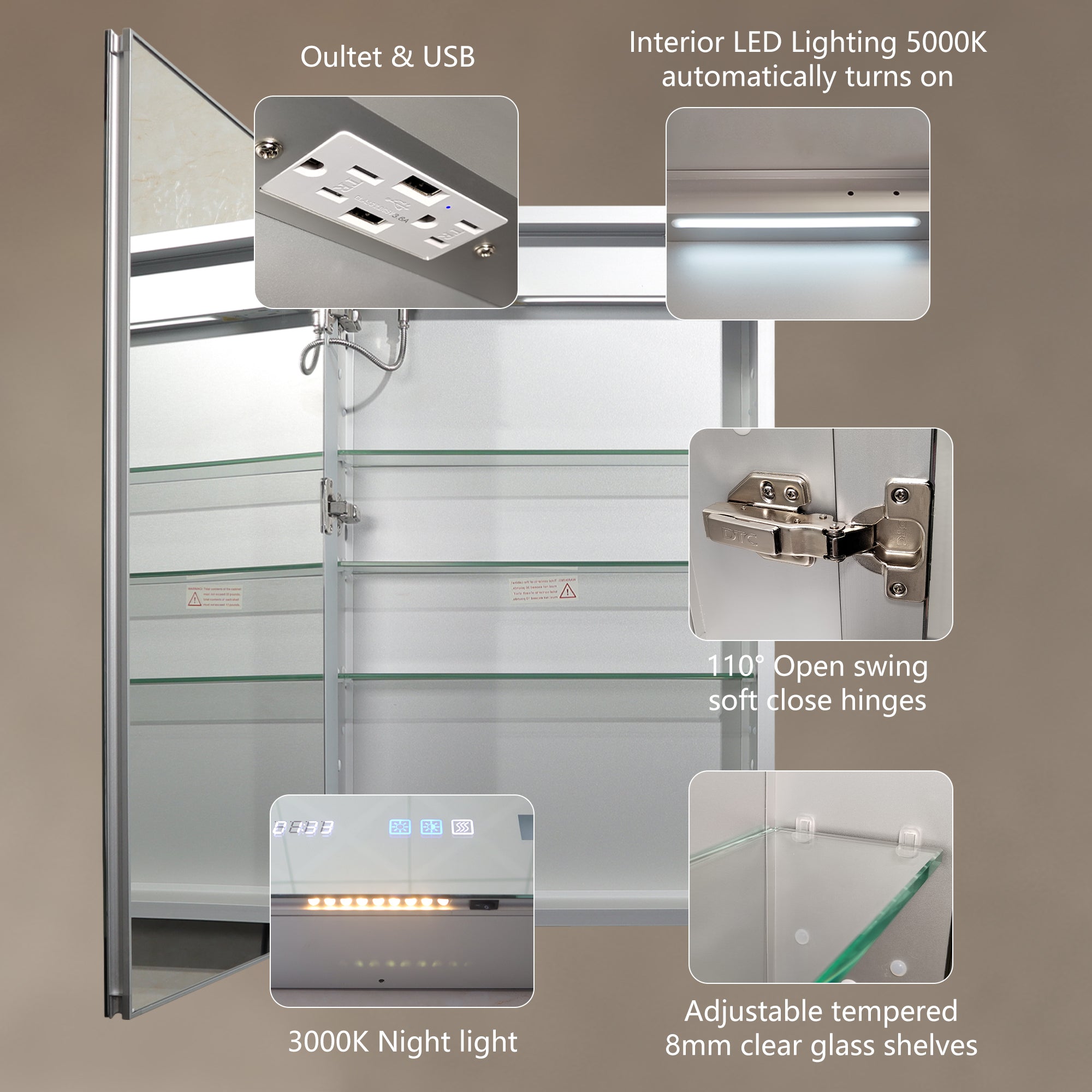 20 in. W x 32 in. H Aluminum Surface Mount Medicine Cabinet with Mirror