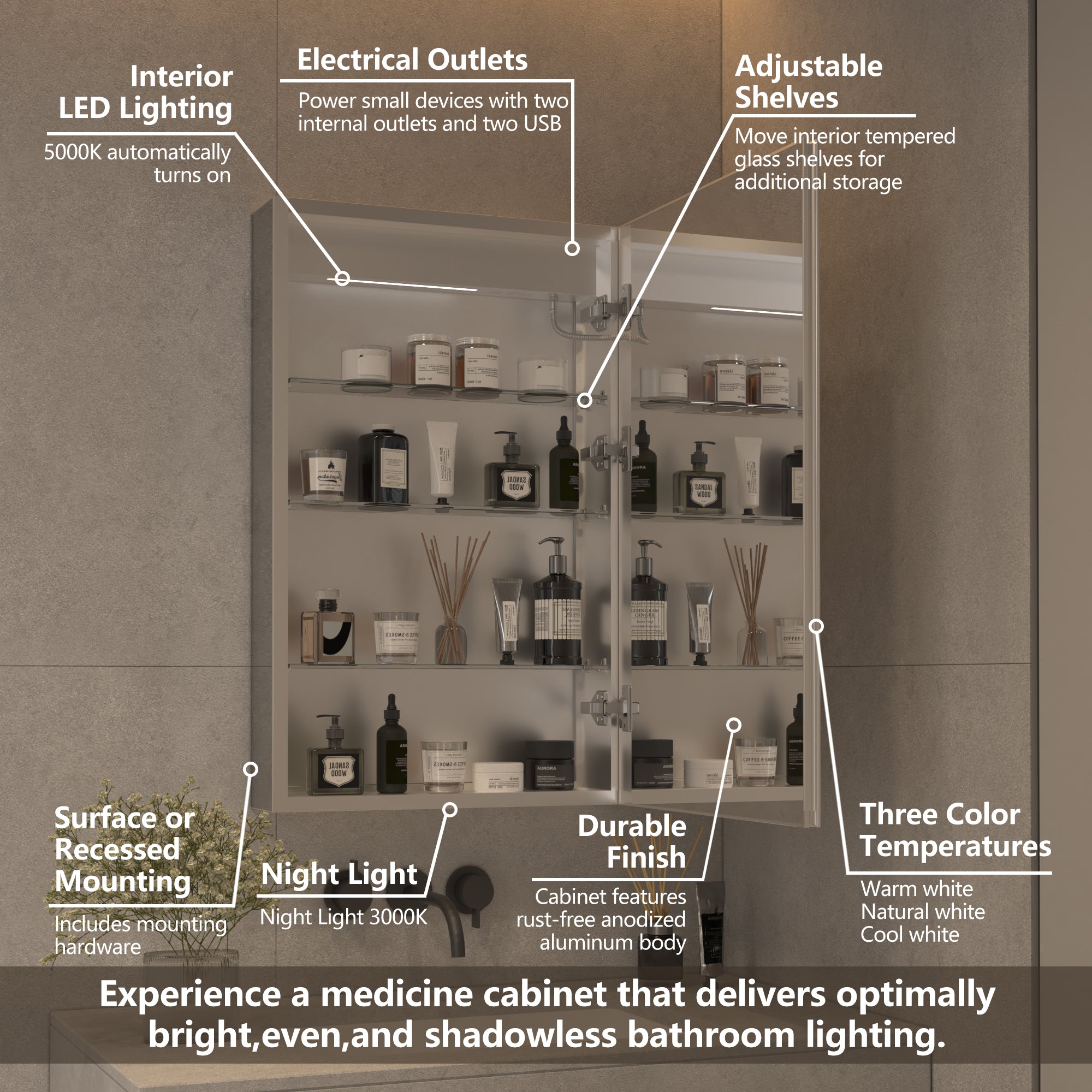 20 in. W x 32 in. H Aluminum Surface Mount Medicine Cabinet with Mirror
