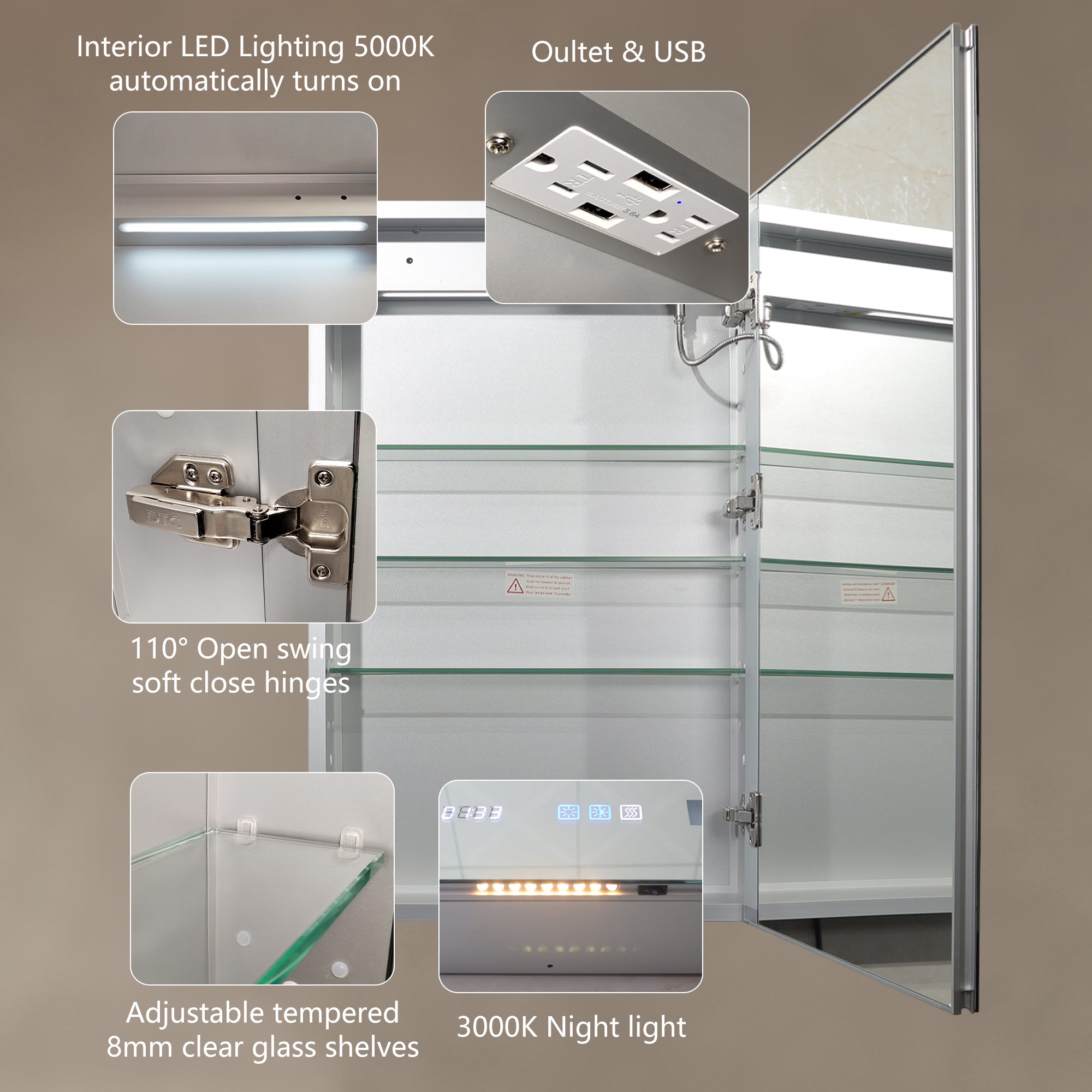 20 in. W x 32 in. H Aluminum Surface Mount Medicine Cabinet with Mirror
