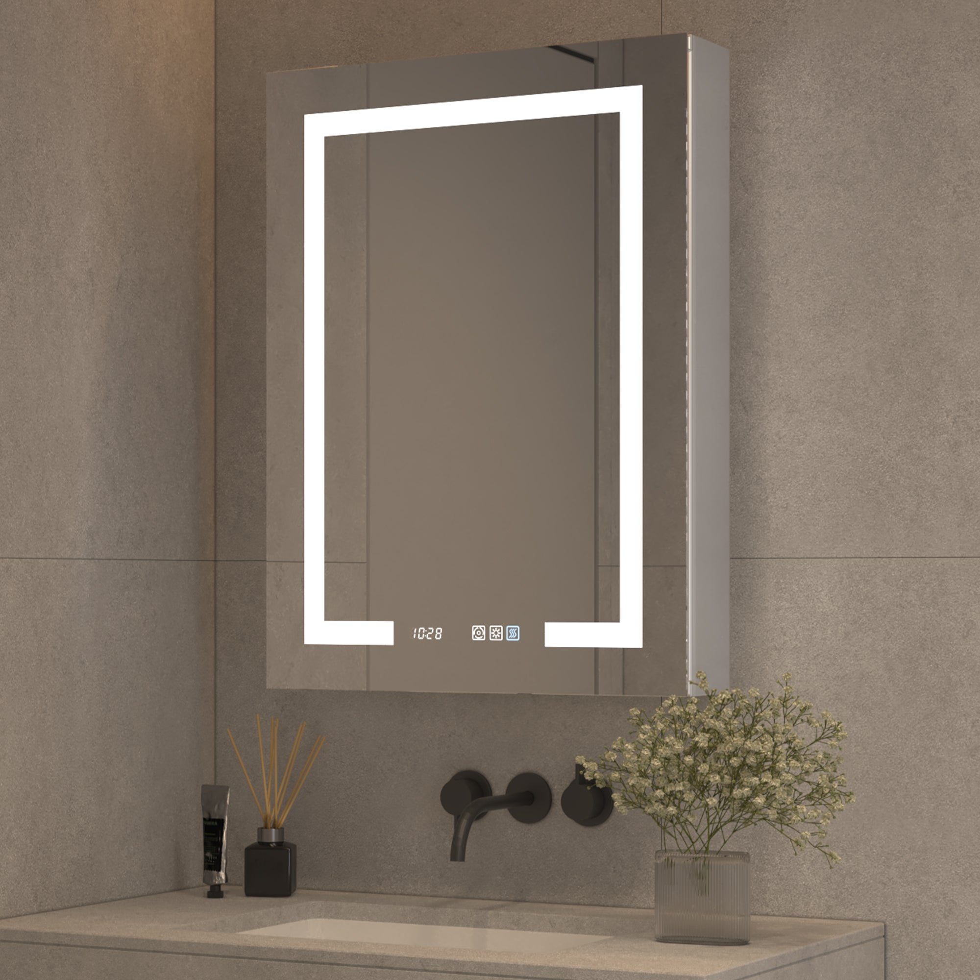 24 in. W x 32 in. H Rectangular Sliver Aluminum Medicine Cabinet with Mirror