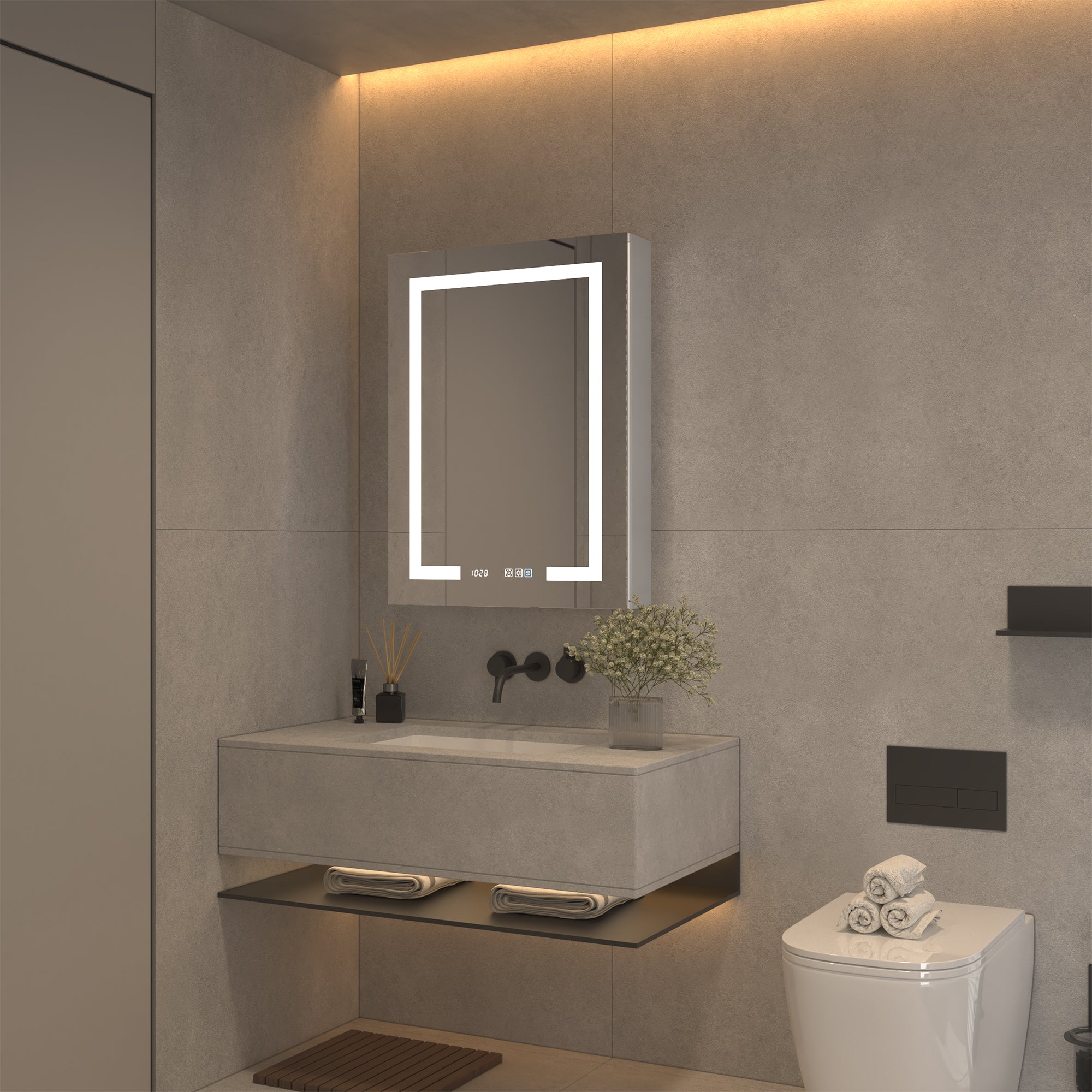 24 in. W x 32 in. H Rectangular Sliver Aluminum Medicine Cabinet with Mirror