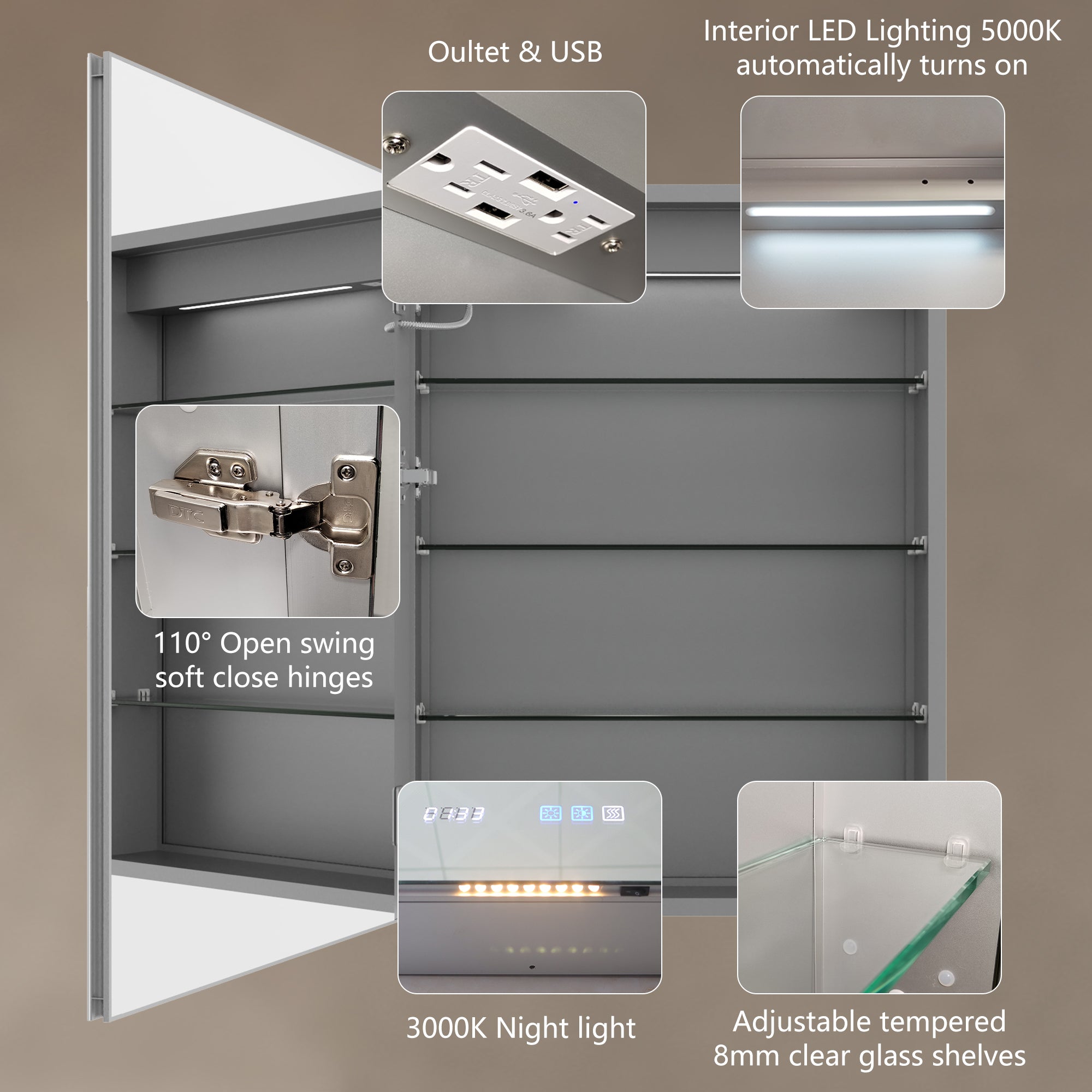 24 in. W x 32 in. H Rectangular Sliver Aluminum Medicine Cabinet with Mirror