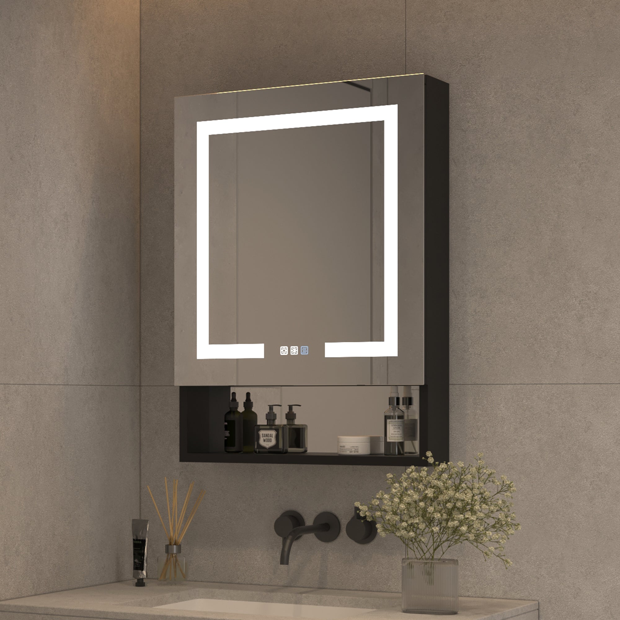 24 in. W x 32 in. H Rectangular Black Aluminum Medicine Cabinet with Mirror