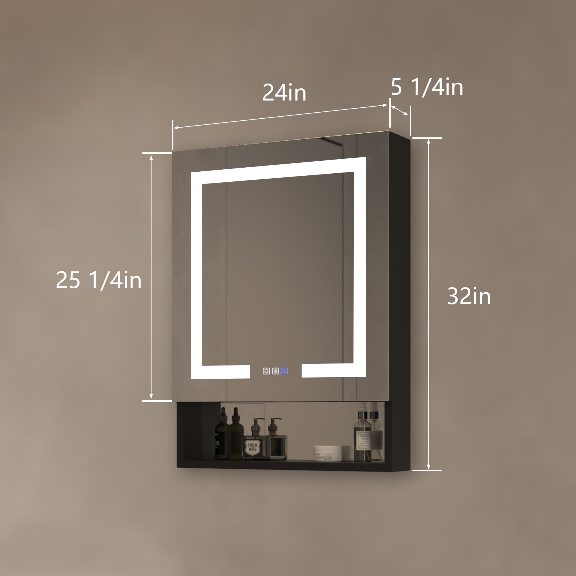 24 in. W x 32 in. H Rectangular Black Aluminum Medicine Cabinet with Mirror