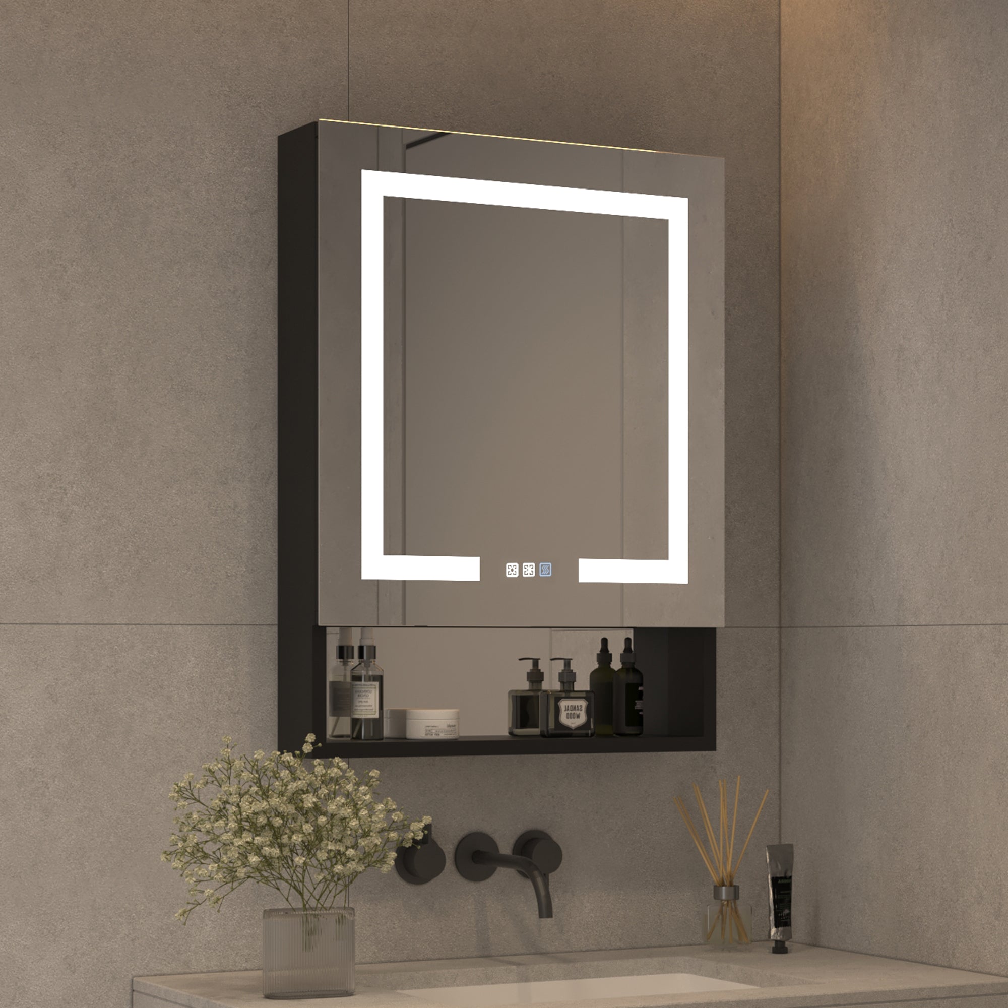 24 in. W x 32 in. H Rectangular Black Aluminum Medicine Cabinet with Mirror