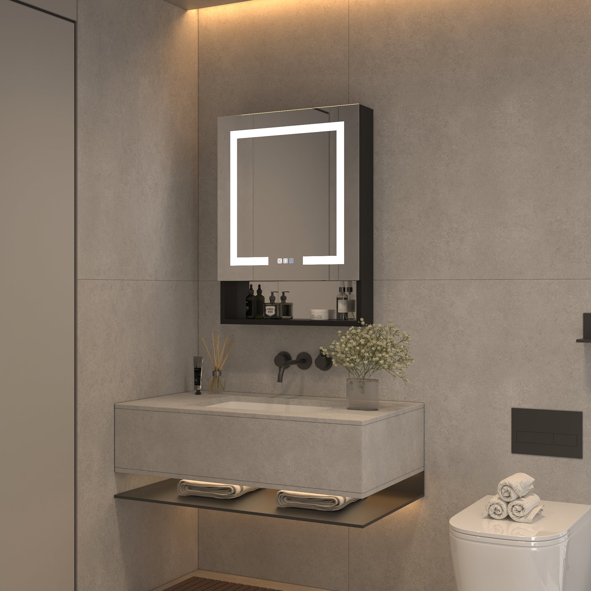 24 in. W x 32 in. H Rectangular Black Aluminum Medicine Cabinet with Mirror
